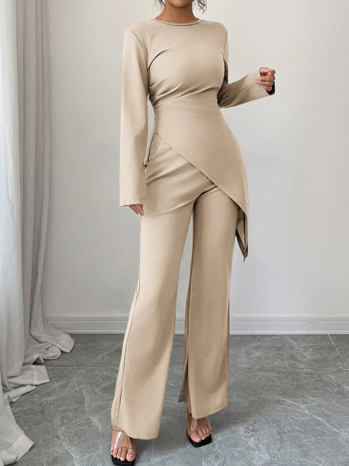 Asymmetric Long Sleeve Top and Pants Set - Eco4life Clothing and Accessories