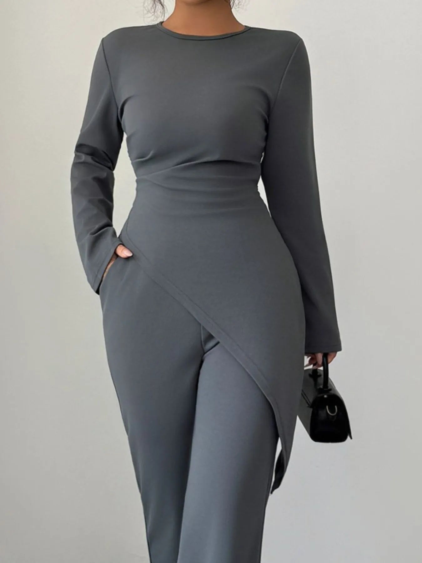 Asymmetric Long Sleeve Top and Pants Set - Eco4life Clothing and Accessories