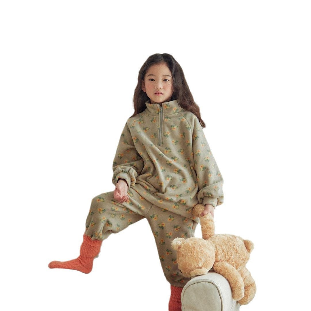 Baby Girl High Neck Jacquard Thick Warm Two Pieces Sets - Eco4life Clothing and Accessories