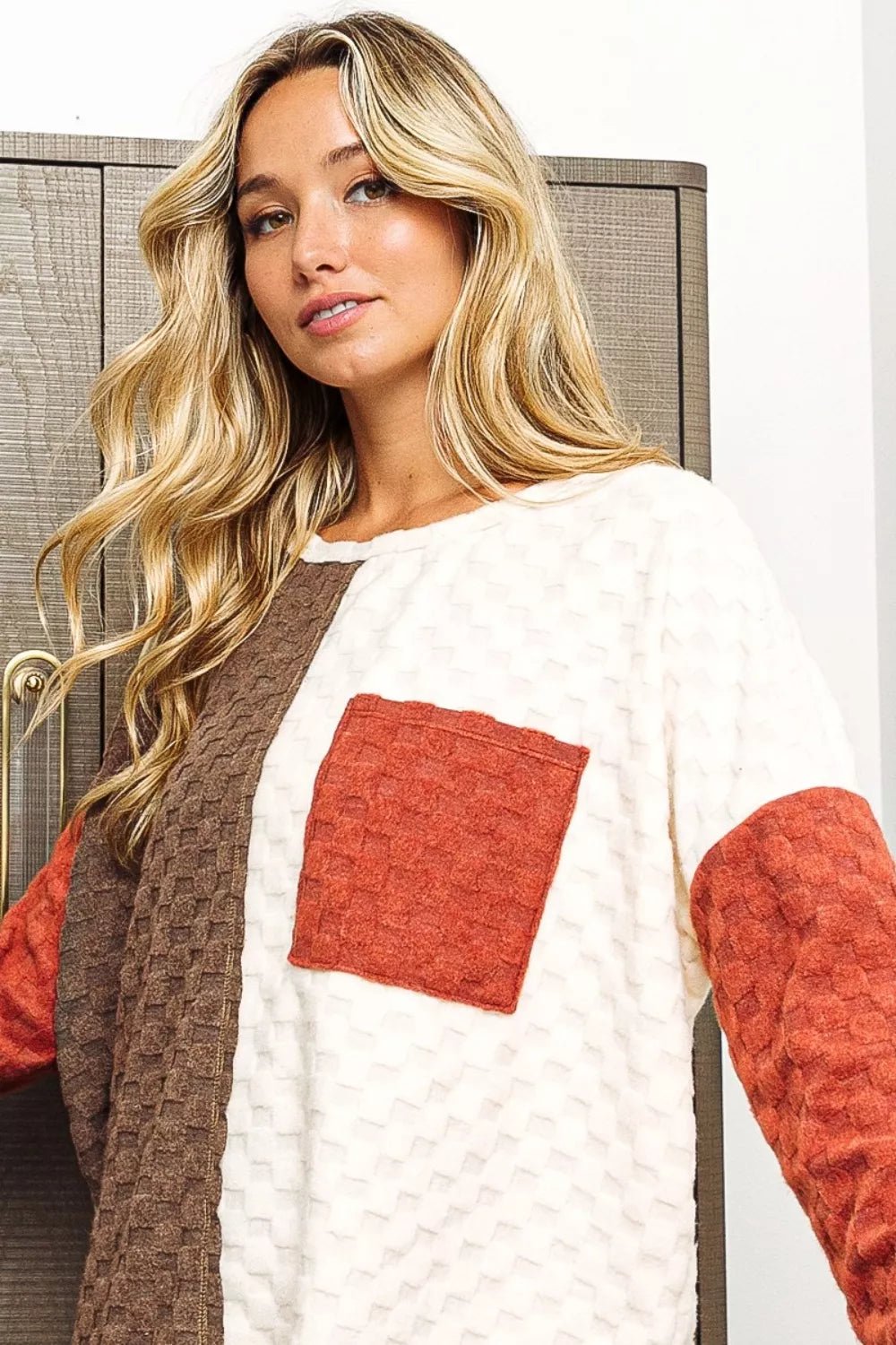 BiBi Color Block Brushed Checker Top - Eco4life Clothing and Accessories