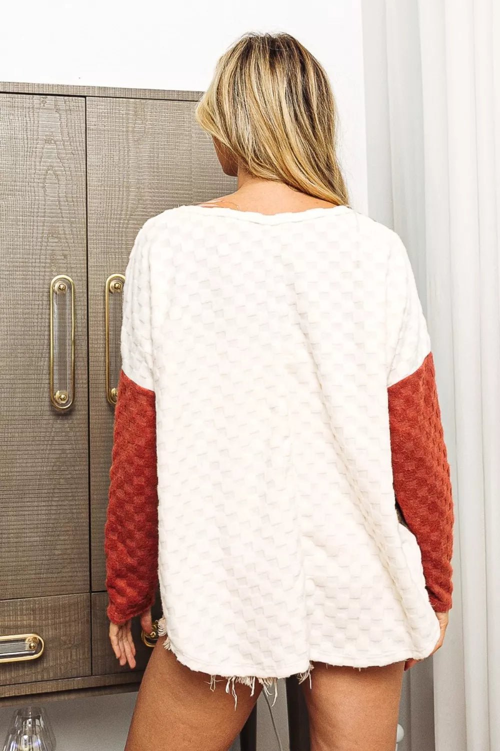 BiBi Color Block Brushed Checker Top - Eco4life Clothing and Accessories