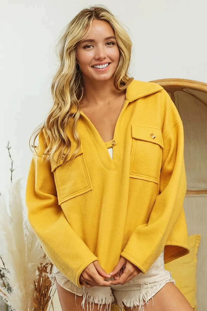 BiBi Flap Pockets Fleece Collared Sweatshirt - Eco4life Clothing and Accessories