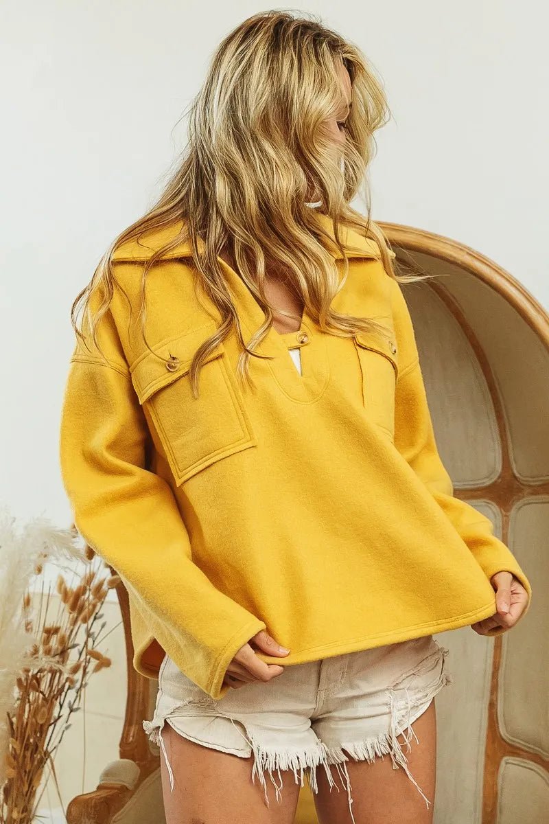 BiBi Flap Pockets Fleece Collared Sweatshirt - Eco4life Clothing and Accessories