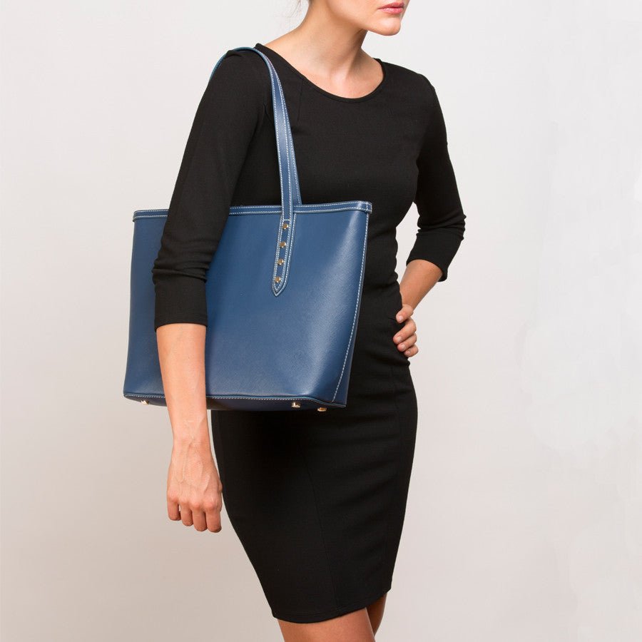 Blue Leather Shoulder Bag - Eco4life Clothing and Accessories