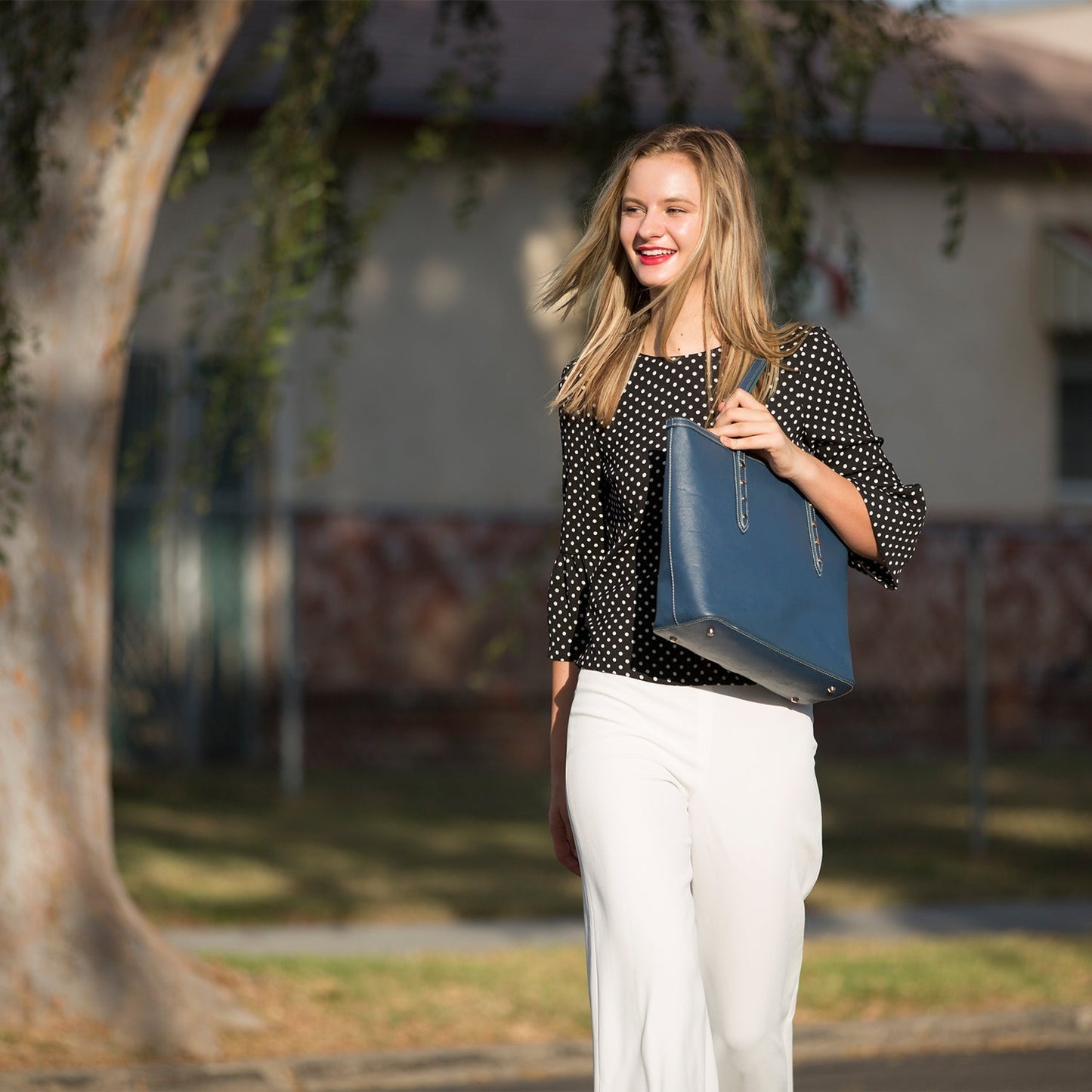Blue Leather Shoulder Bag - Eco4life Clothing and Accessories