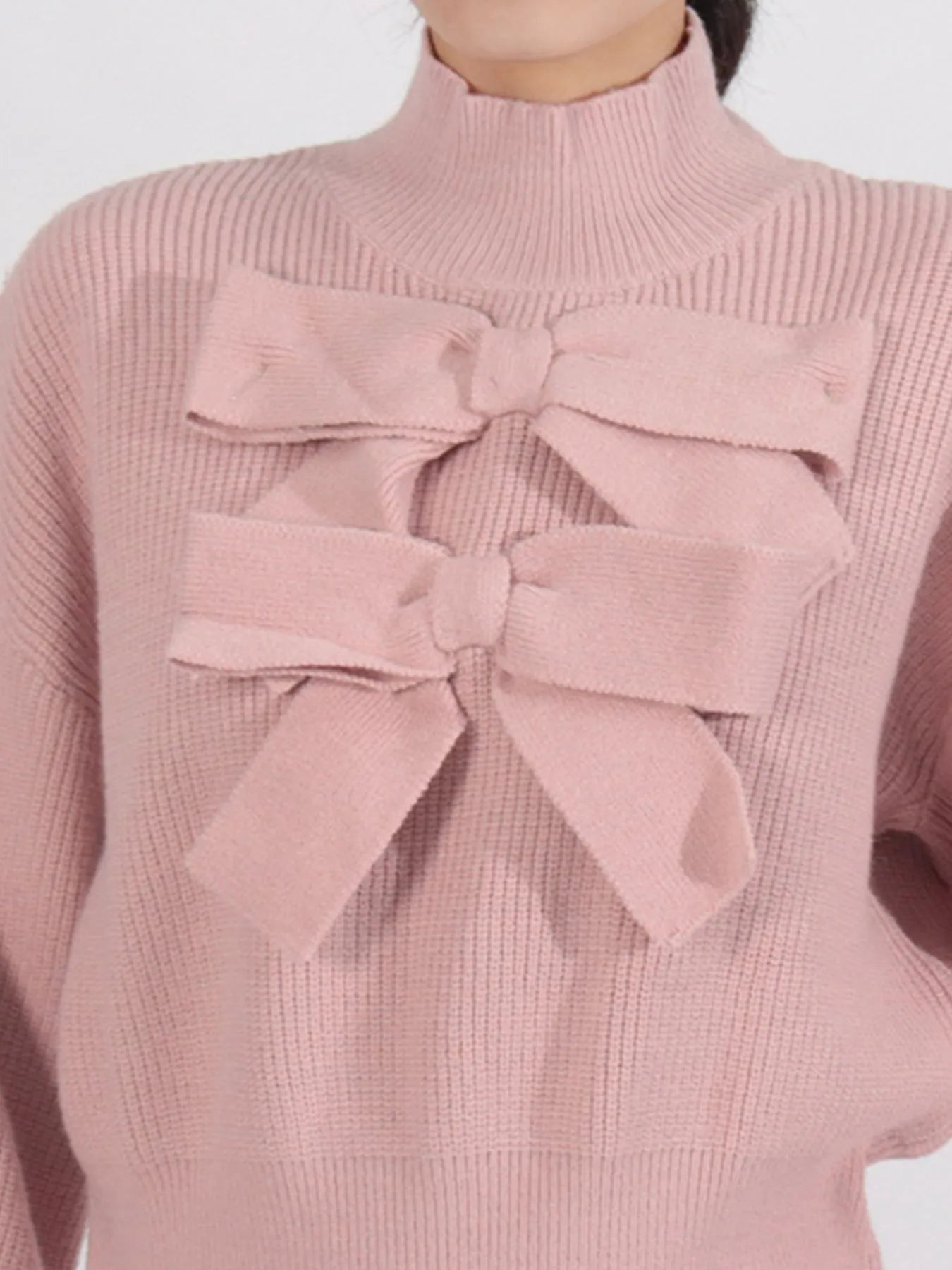 Bow Front Turtleneck Long Sleeve Sweater - Eco4life Clothing and Accessories