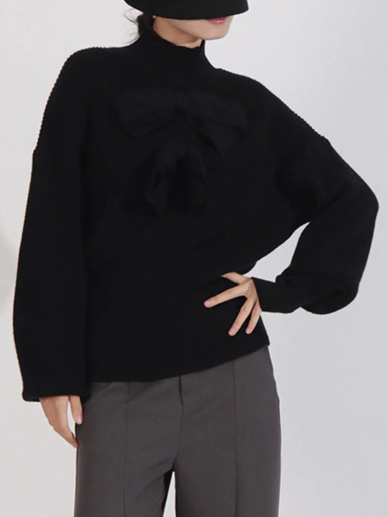 Bow Front Turtleneck Long Sleeve Sweater - Eco4life Clothing and Accessories