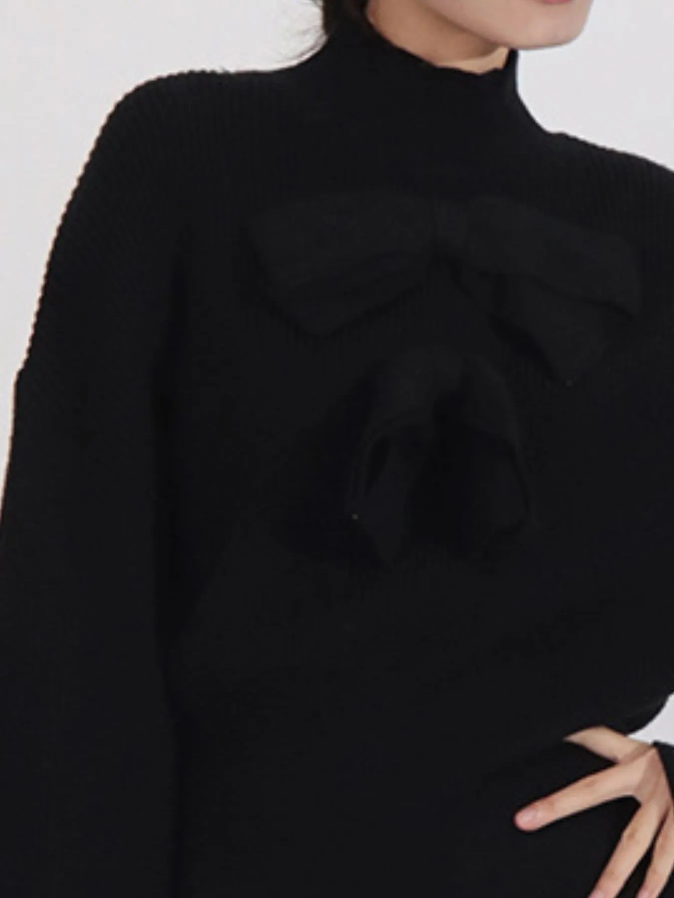 Bow Front Turtleneck Long Sleeve Sweater - Eco4life Clothing and Accessories