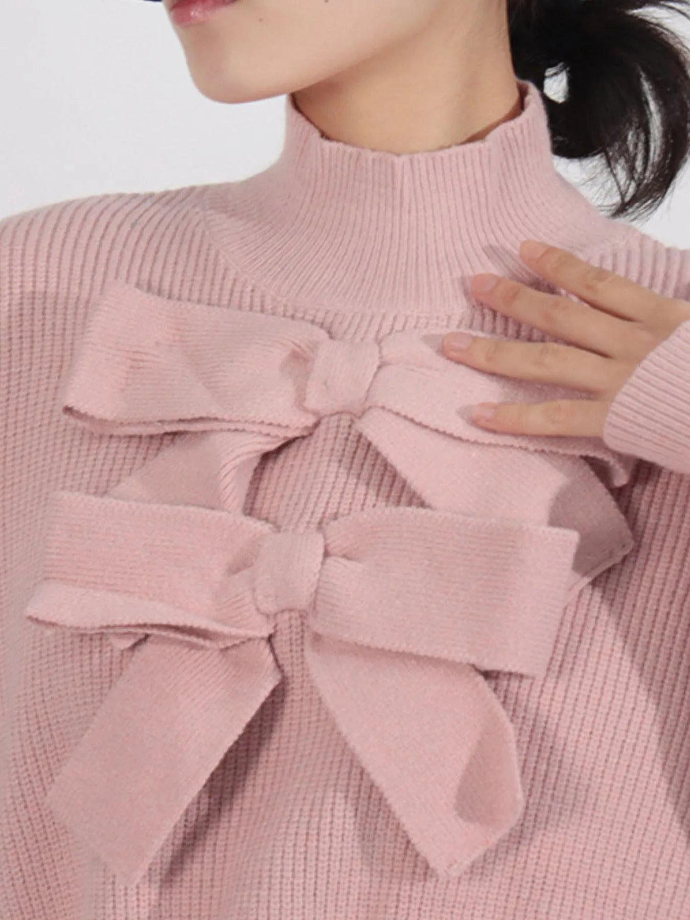 Bow Front Turtleneck Long Sleeve Sweater - Eco4life Clothing and Accessories