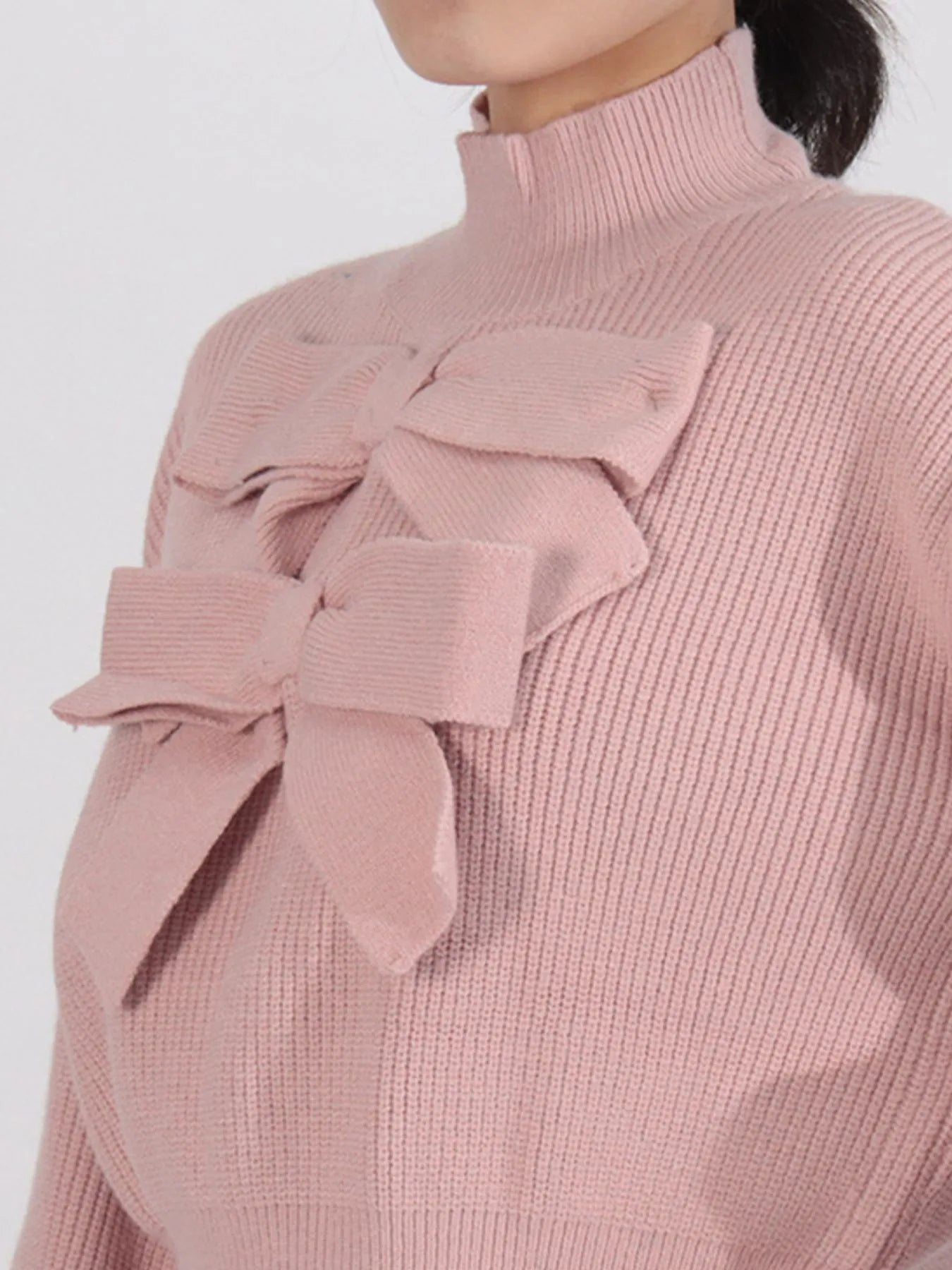 Bow Front Turtleneck Long Sleeve Sweater - Eco4life Clothing and Accessories