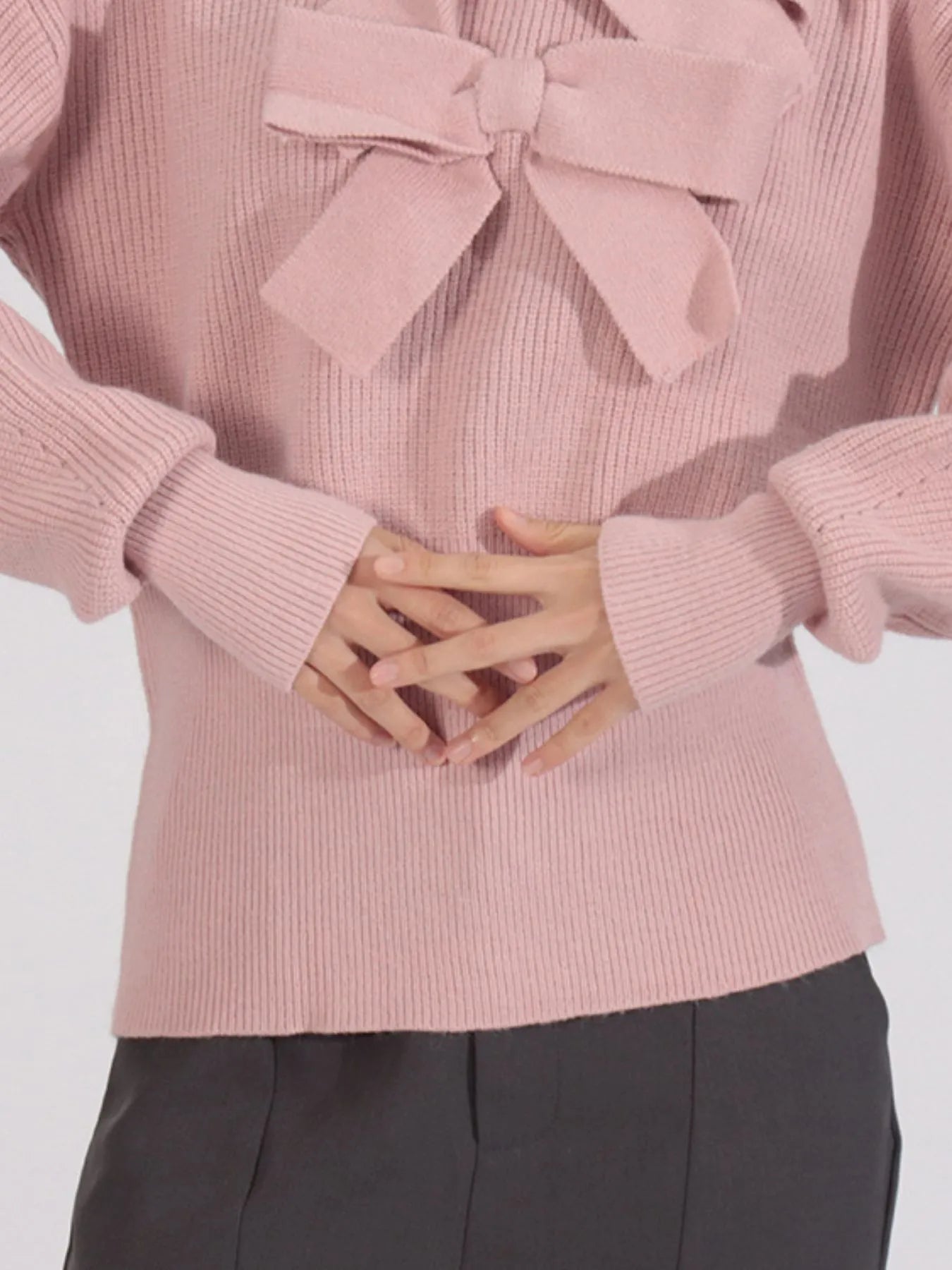 Bow Front Turtleneck Long Sleeve Sweater - Eco4life Clothing and Accessories
