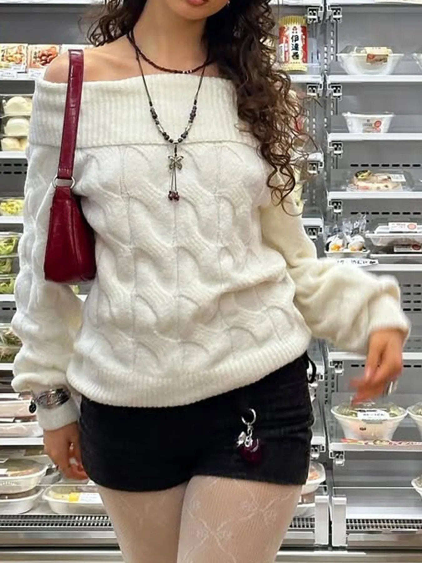 Cable Knit Off - Shoulder Sweater - Eco4life Clothing and Accessories