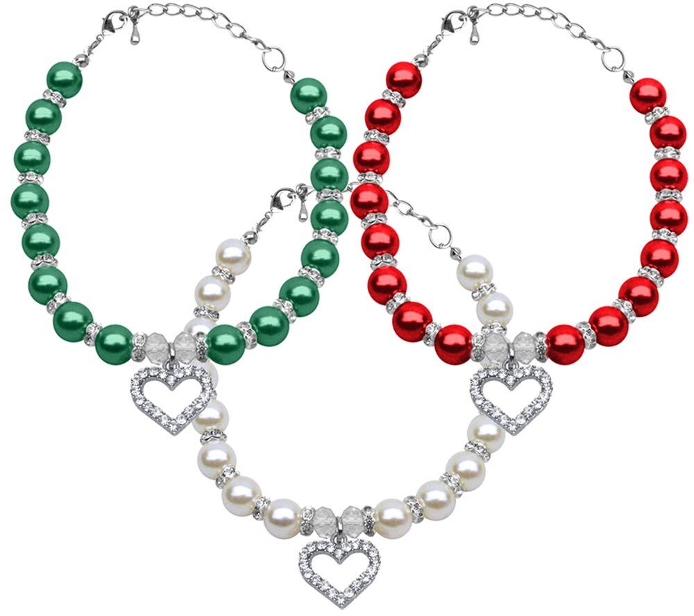Christmas Heart & Pearl Dog, Cat and Pet Necklaces - Eco4life Clothing and Accessories