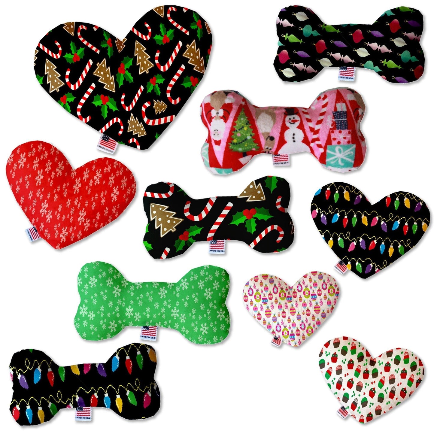 Christmas Pet and Dog Plush Heart or Bone Toy, "Candy Cane Lane Group" (Available in different sizes and 8 different patterns!) - Eco4life Clothing and Accessories