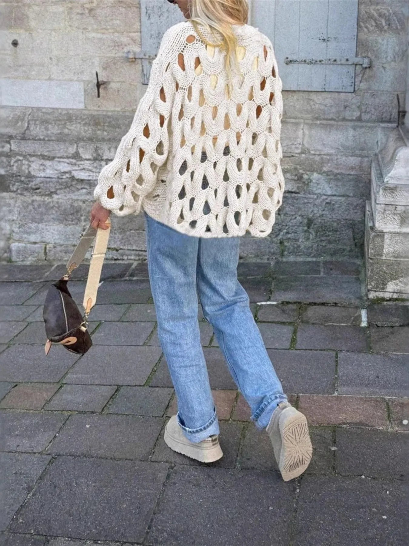 Chunky Cable Knit Hollow Out Sweater - Eco4life Clothing and Accessories