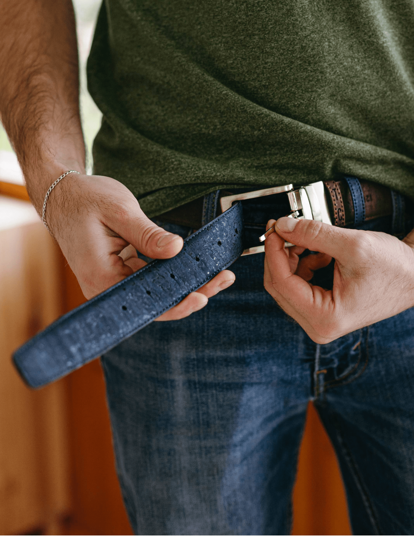Cork Reversible Men's Belt (Brown/Navy) - Eco4life Clothing and Accessories