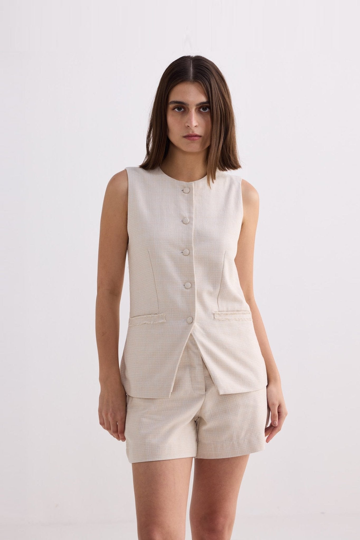Cotton Tweed Shorts in Cream - Eco4life Clothing and Accessories