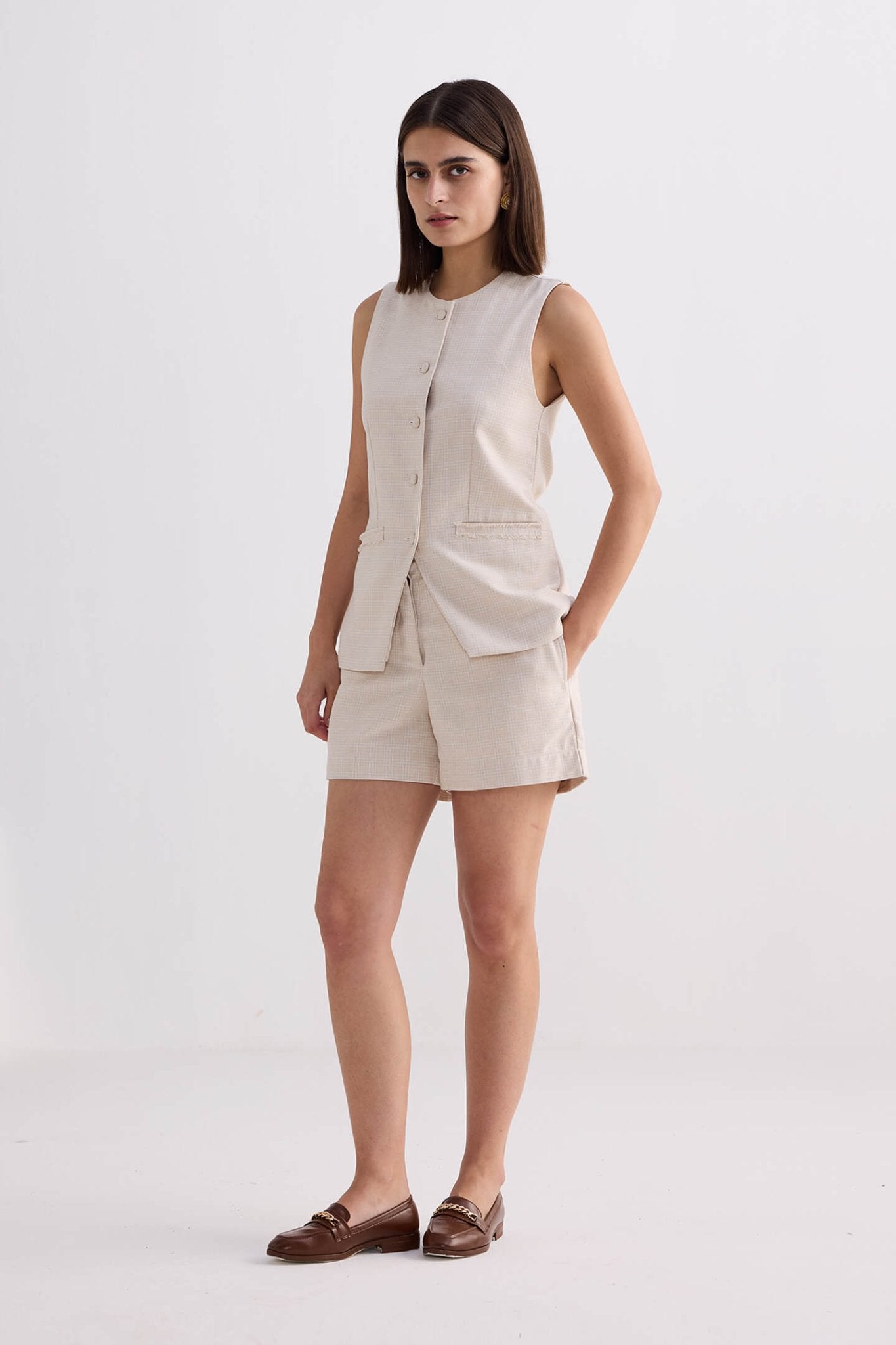 Cotton Tweed Shorts in Cream - Eco4life Clothing and Accessories