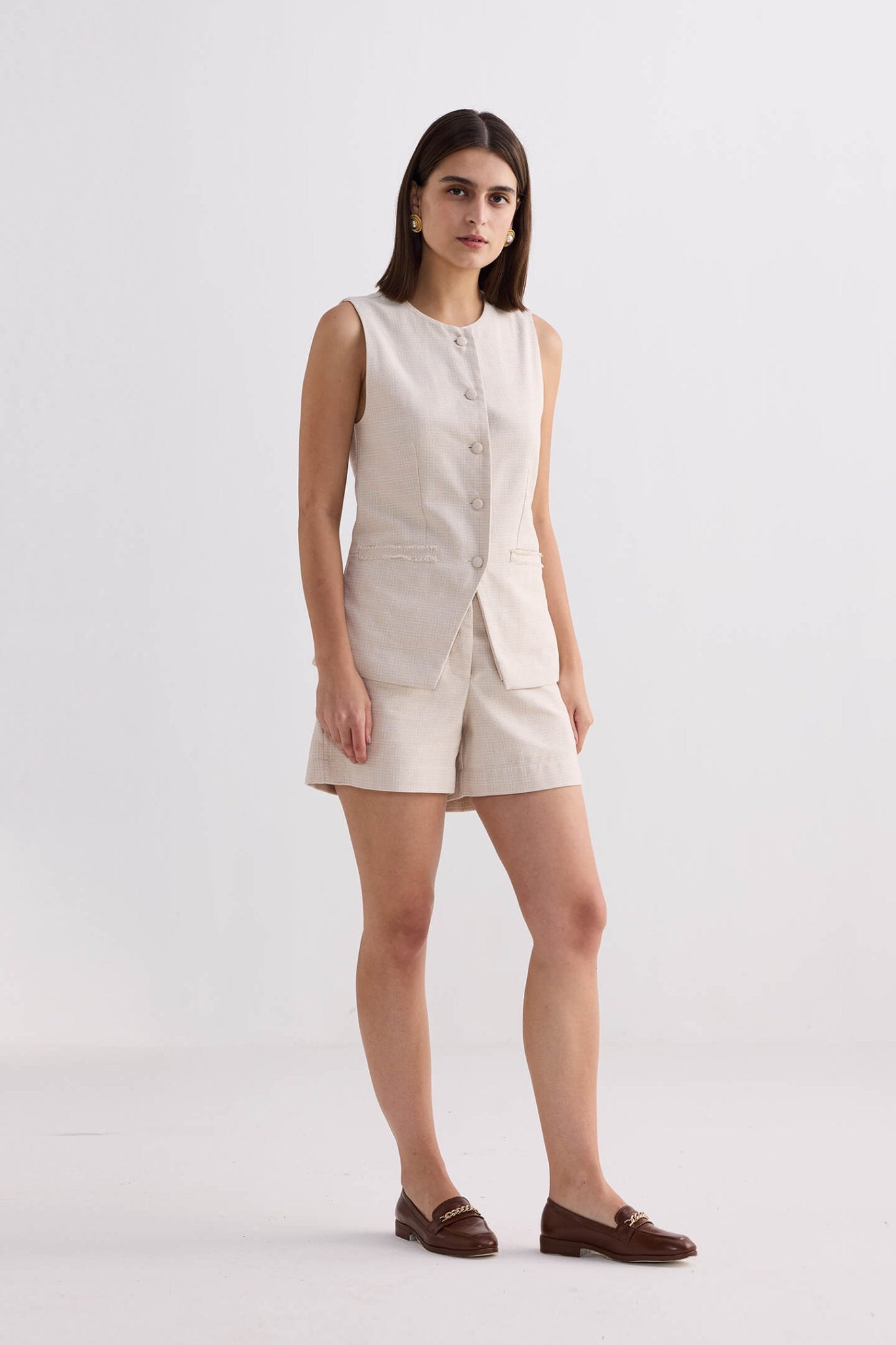 Cotton Tweed Shorts in Cream - Eco4life Clothing and Accessories