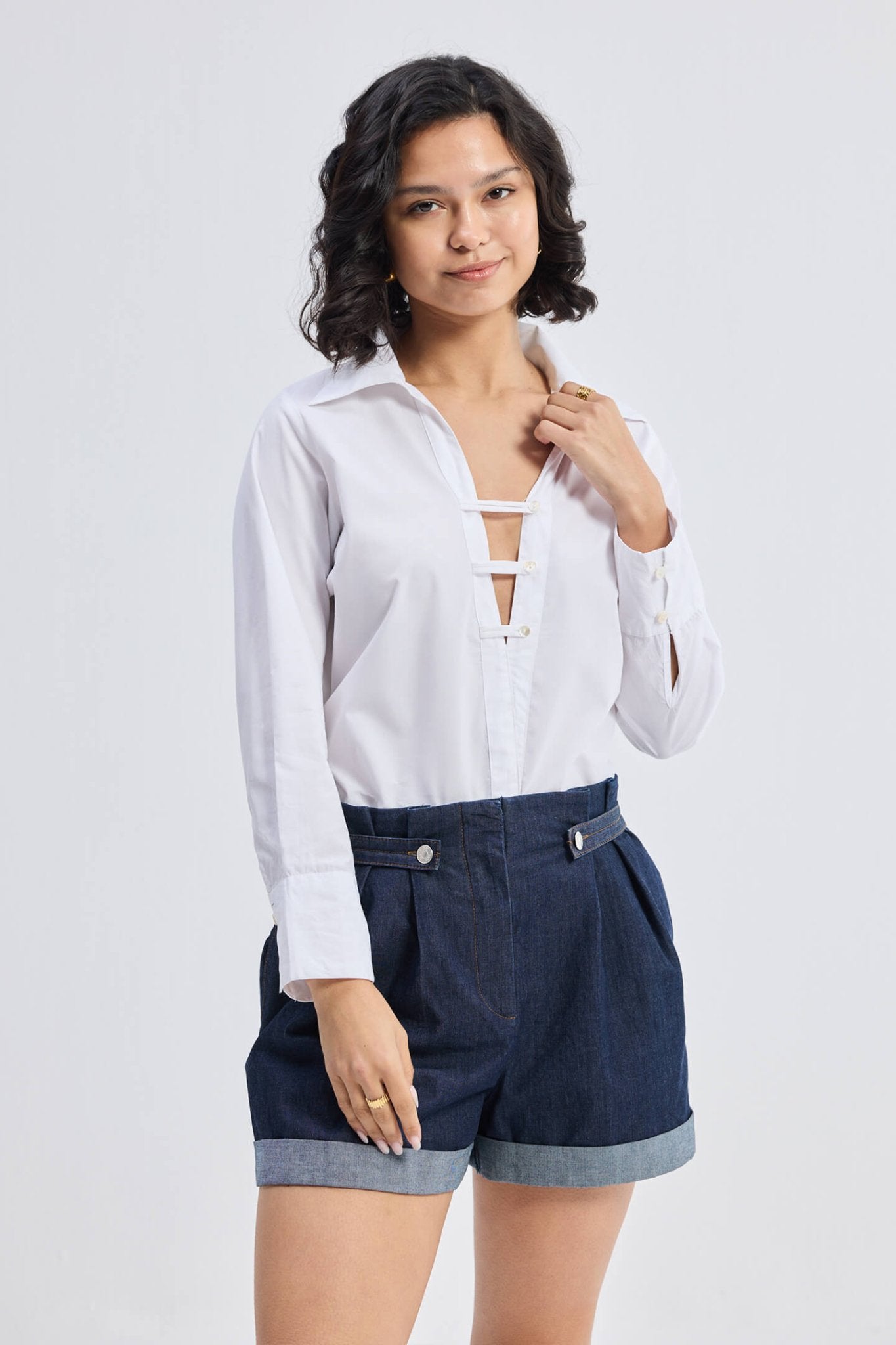 Crisp Details Button - down Shirt in White - Eco4life Clothing and Accessories