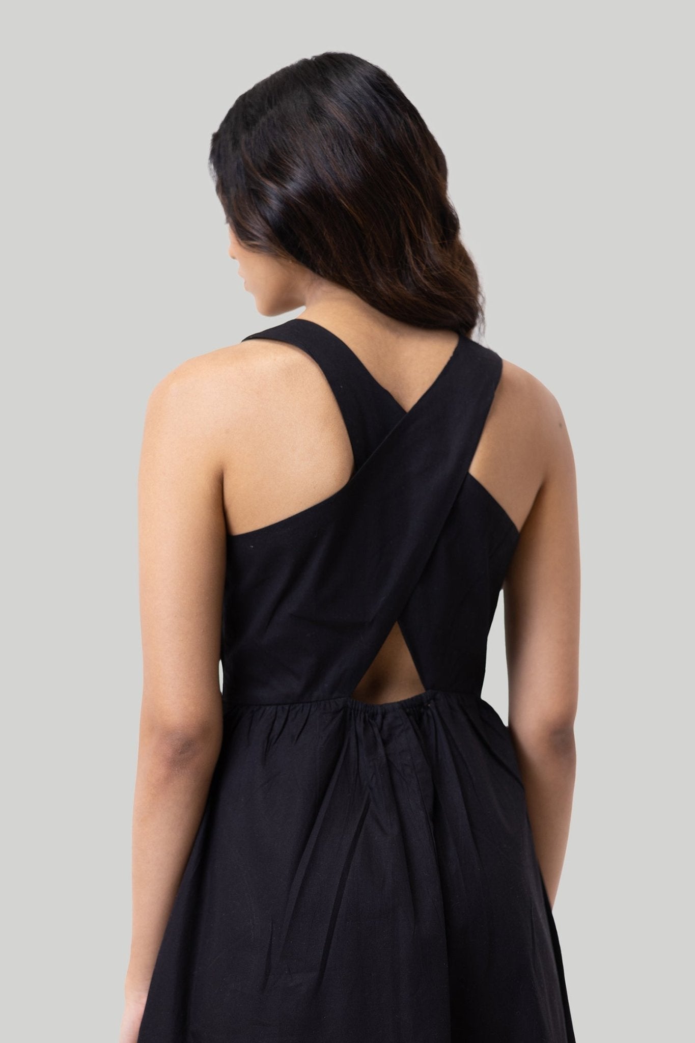 Cross - back Midi Dress in Black - Eco4life Clothing and Accessories