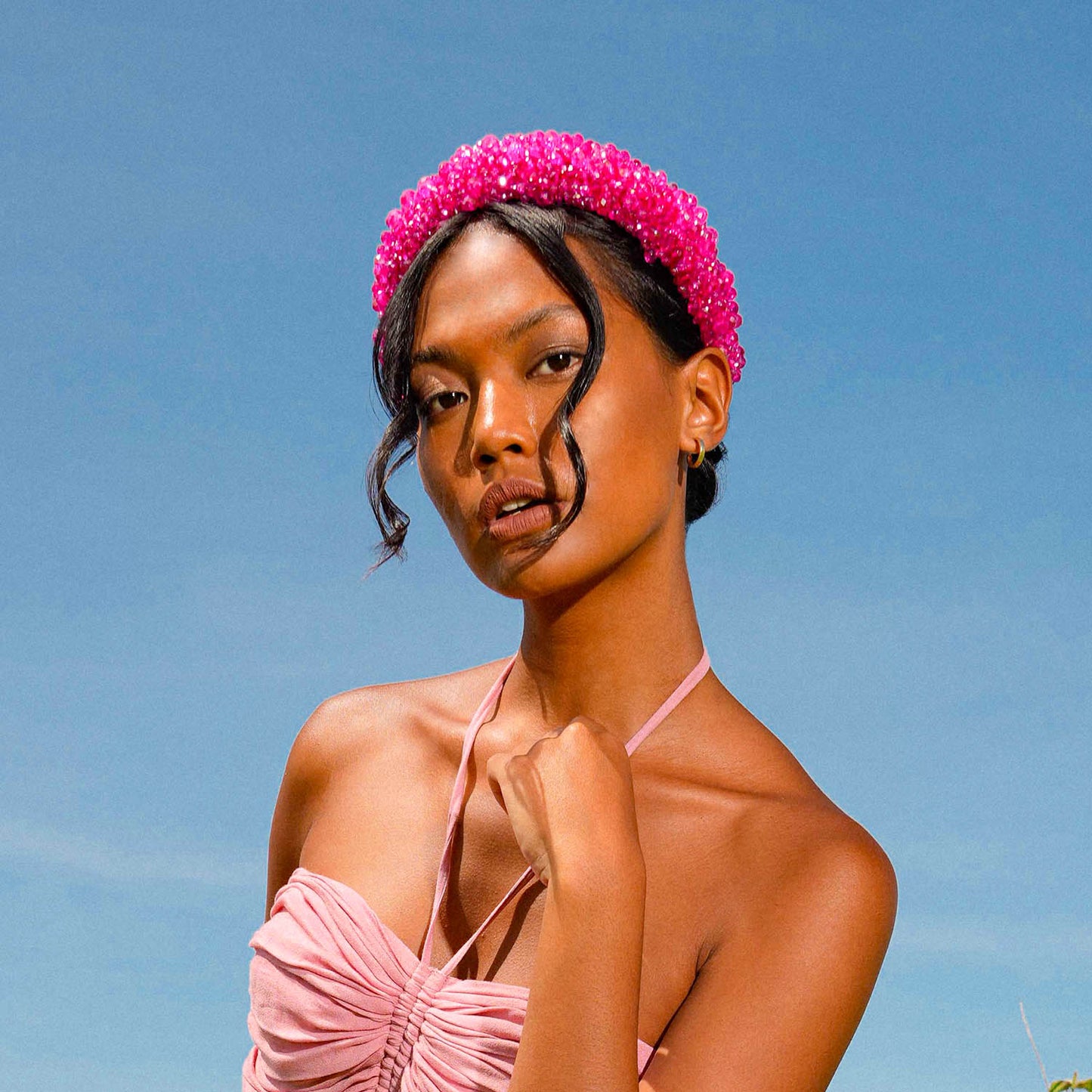 CROWN Glass Crystal Beads Headband In Shocking Pink - Eco4life Clothing and Accessories