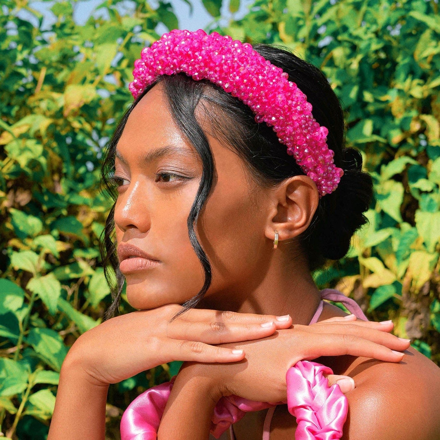 CROWN Glass Crystal Beads Headband In Shocking Pink - Eco4life Clothing and Accessories