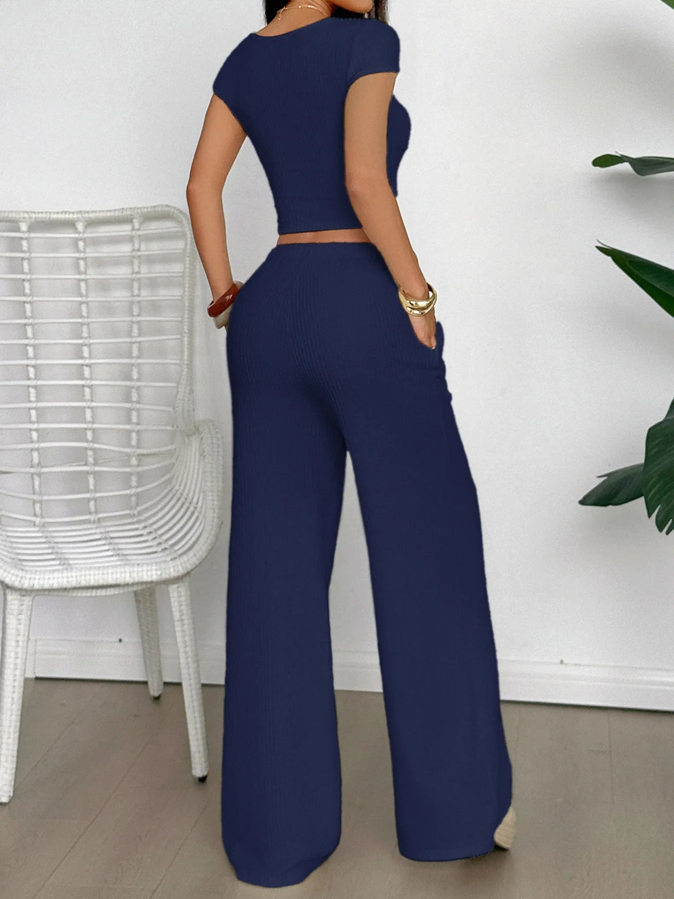 Cutout Short Sleeve Top and Pants Set - Eco4life Clothing and Accessories