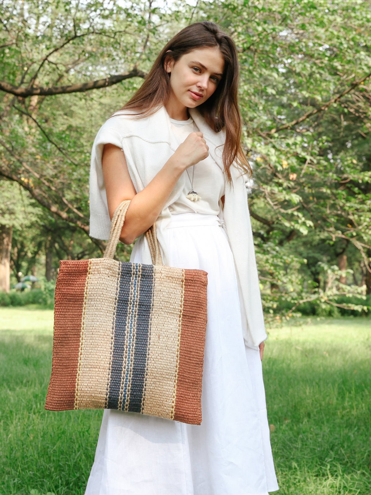 Dora Jute Tote Bag - Multi Light Brown - Eco4life Clothing and Accessories
