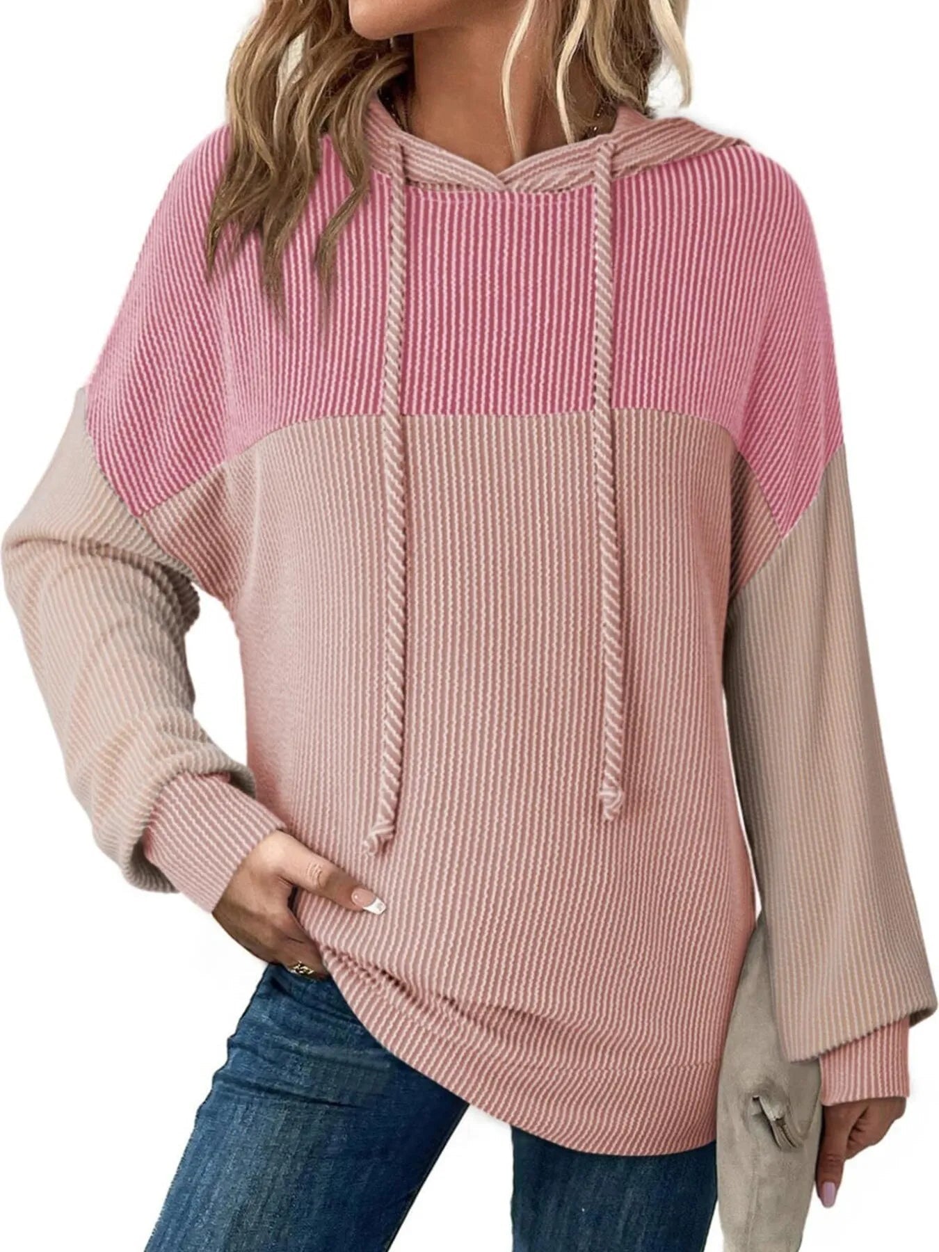 Drawstring Color Block Long Sleeve Hoodie - Eco4life Clothing and Accessories