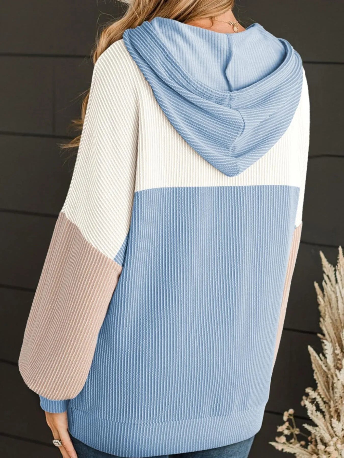 Drawstring Color Block Long Sleeve Hoodie - Eco4life Clothing and Accessories