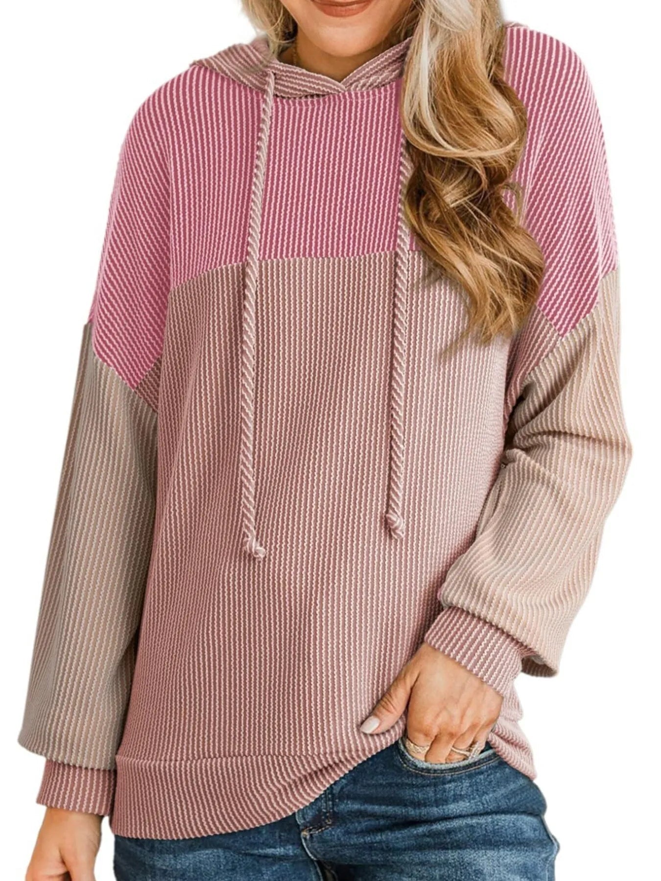 Drawstring Color Block Long Sleeve Hoodie - Eco4life Clothing and Accessories