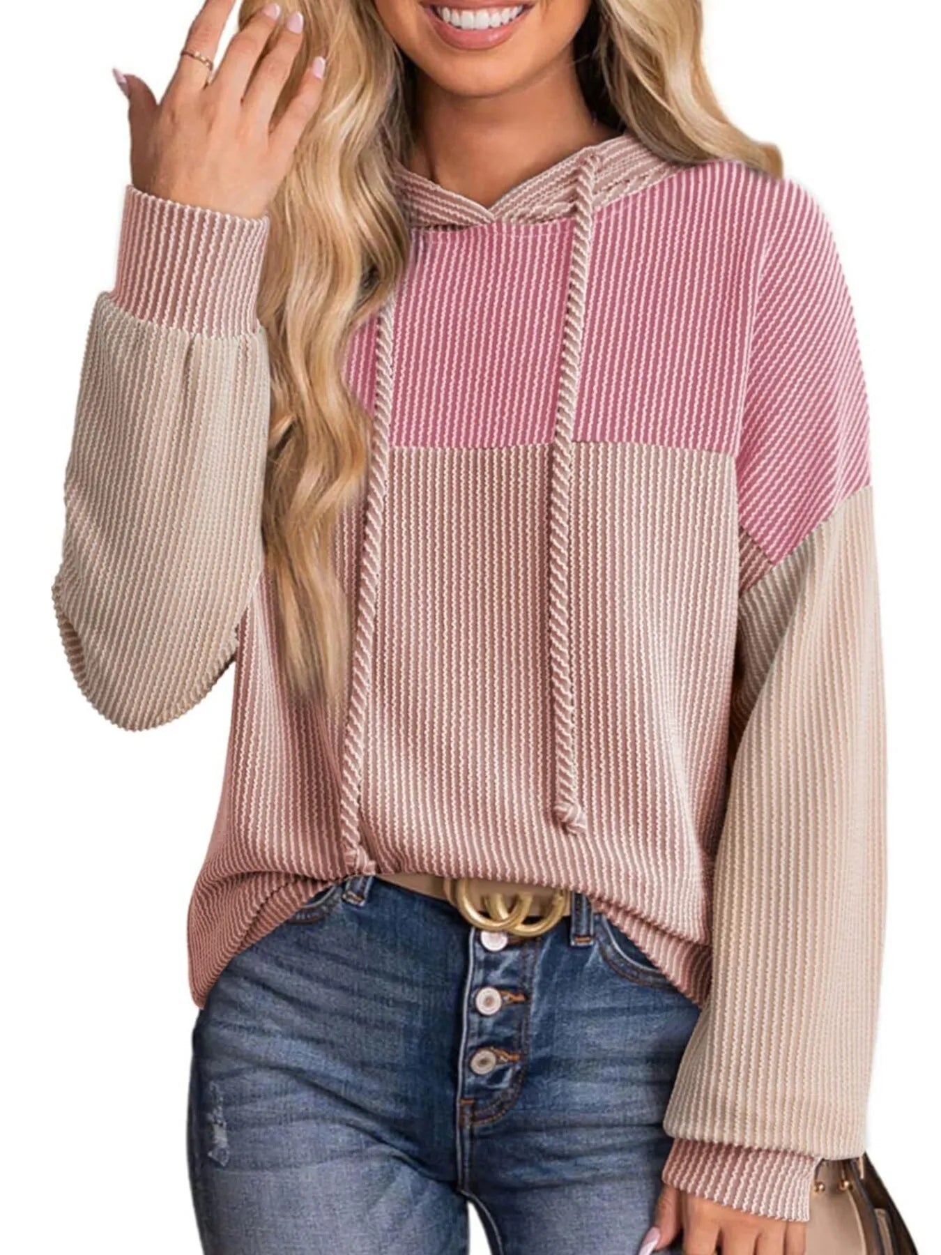 Drawstring Color Block Long Sleeve Hoodie - Eco4life Clothing and Accessories