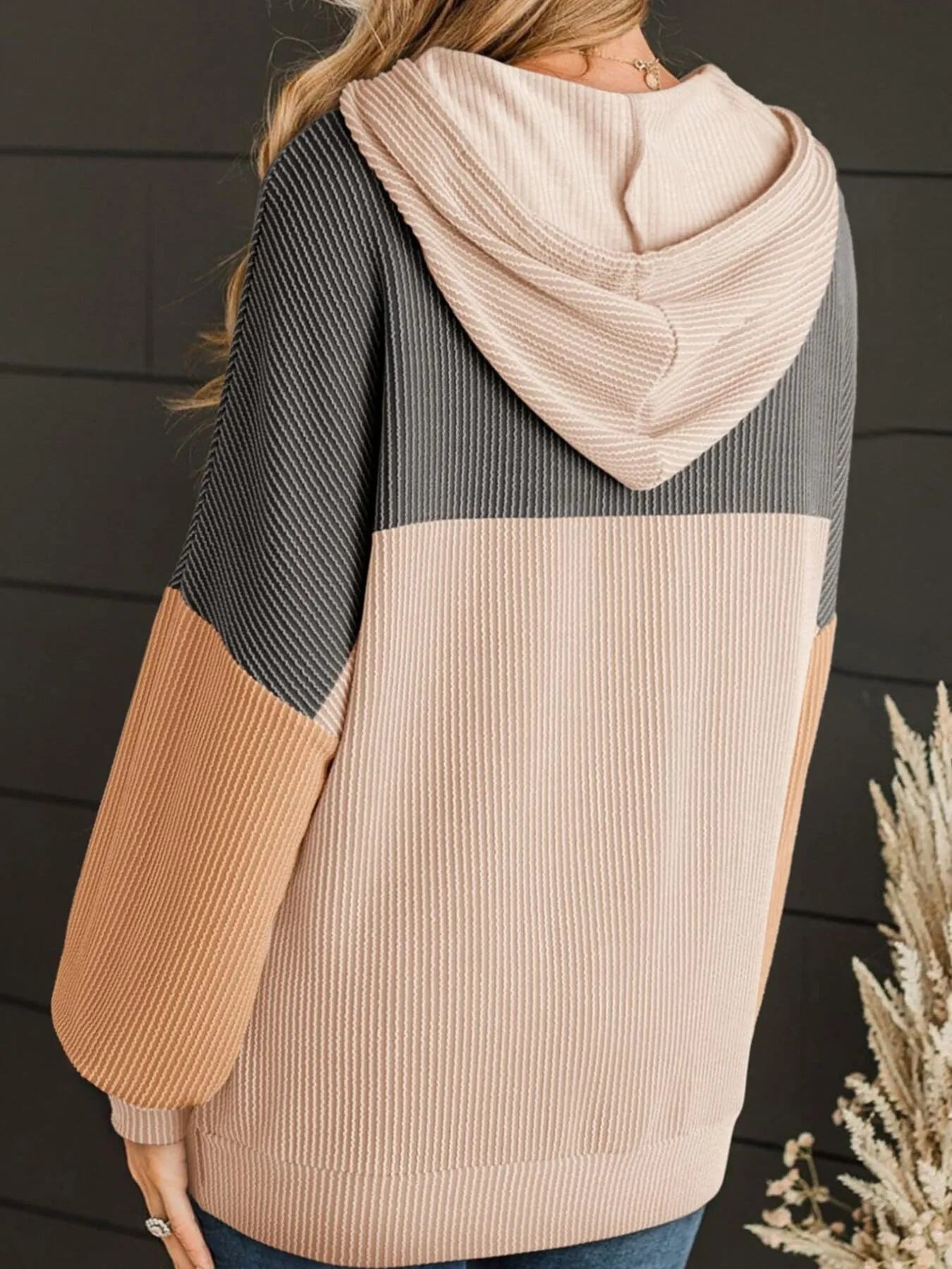Drawstring Color Block Long Sleeve Hoodie - Eco4life Clothing and Accessories