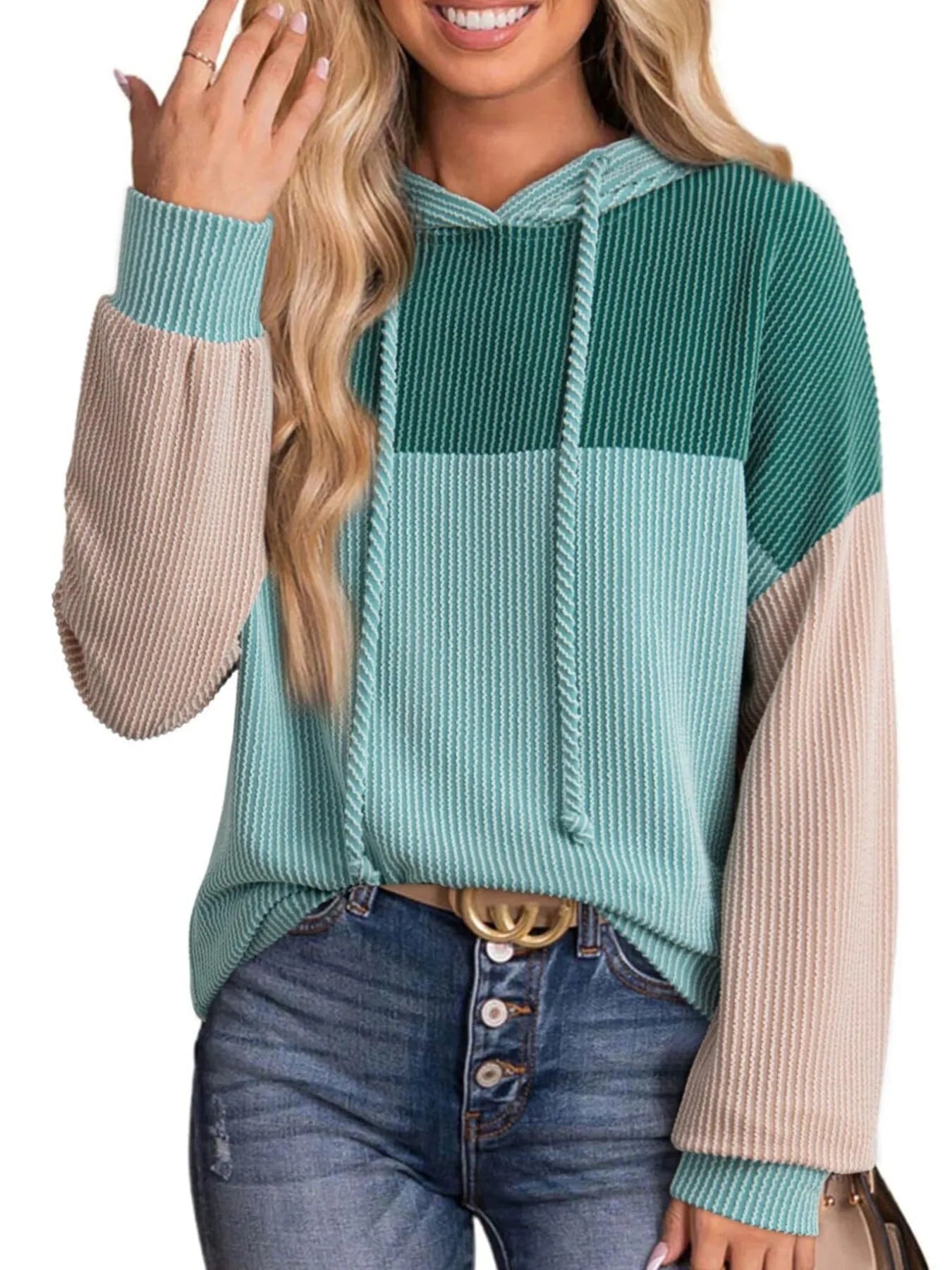 Drawstring Color Block Long Sleeve Hoodie - Eco4life Clothing and Accessories