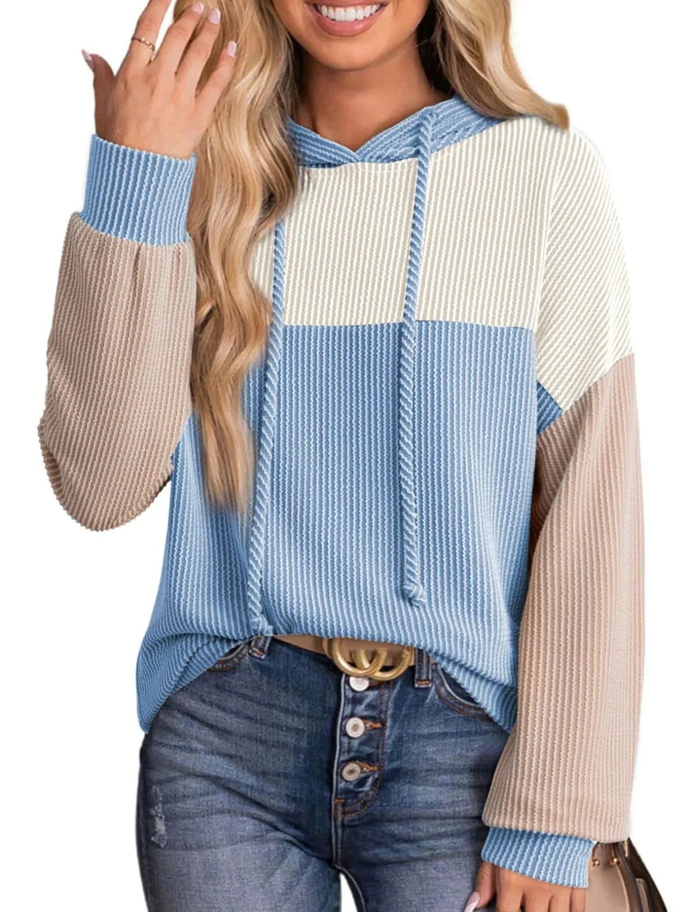 Drawstring Color Block Long Sleeve Hoodie - Eco4life Clothing and Accessories