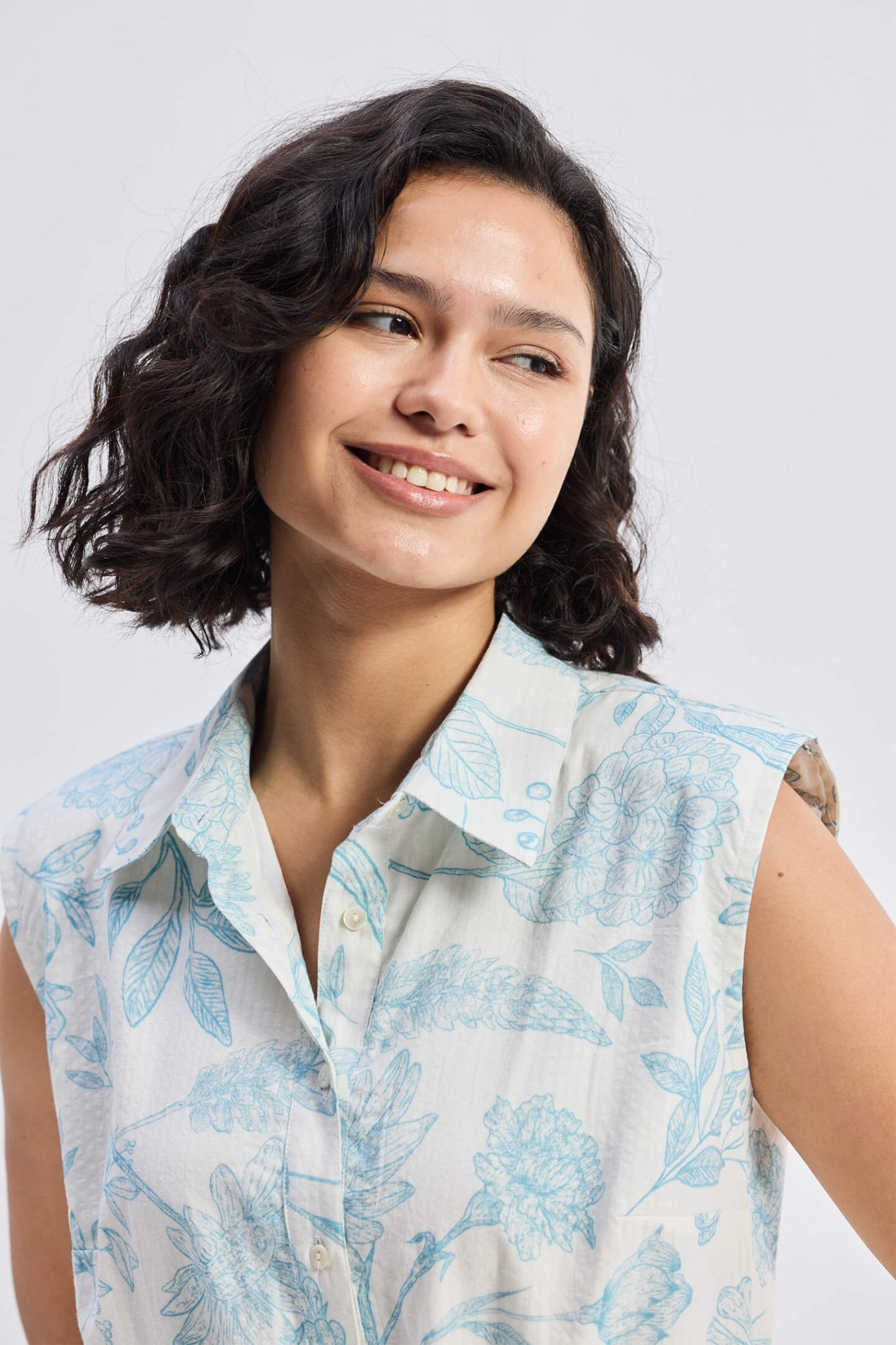 Drawstring Shirt Dress in Blue Florals - Eco4life Clothing and Accessories