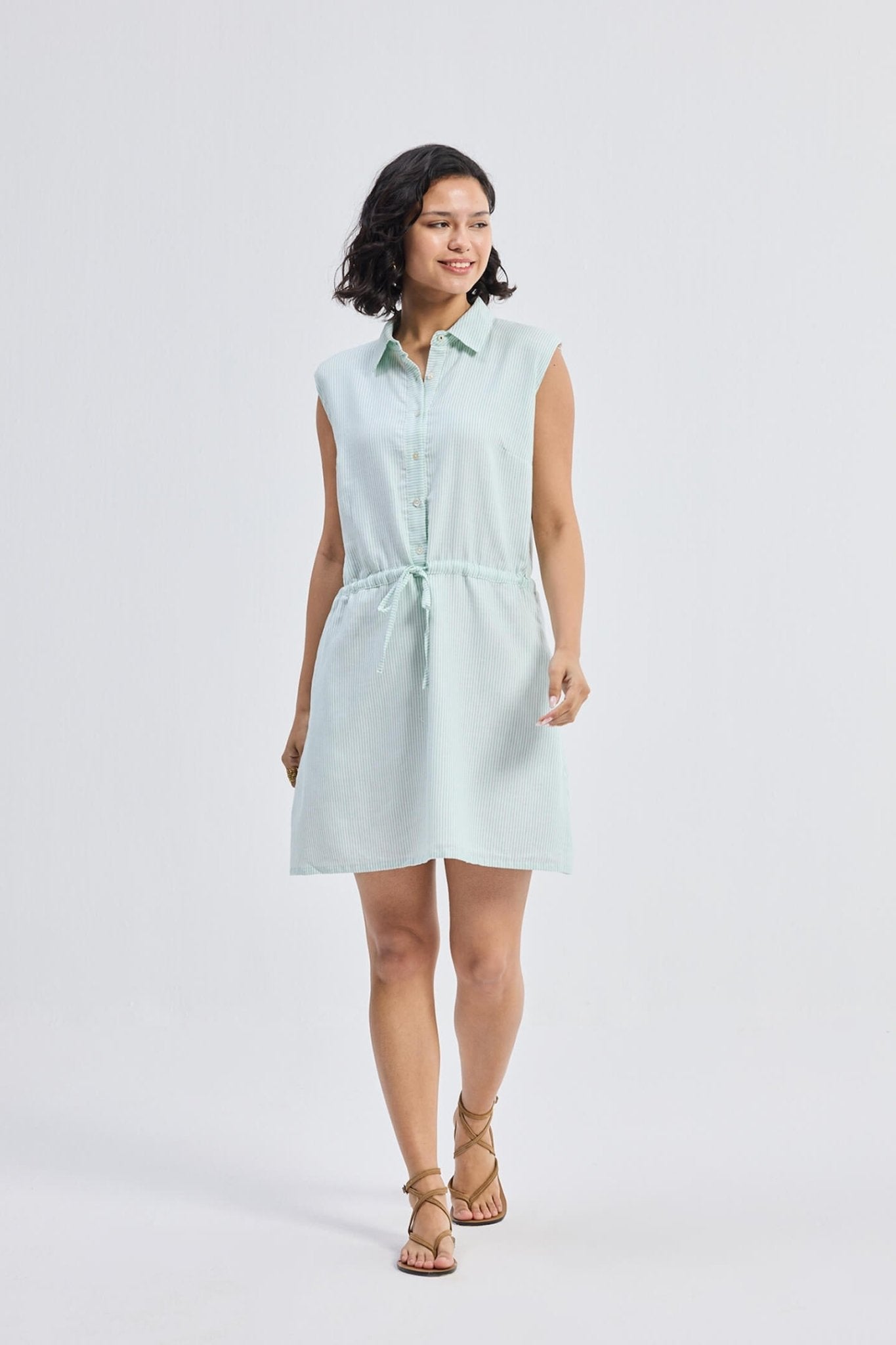 Drawstring Shirt Dress in Stripes - Eco4life Clothing and Accessories