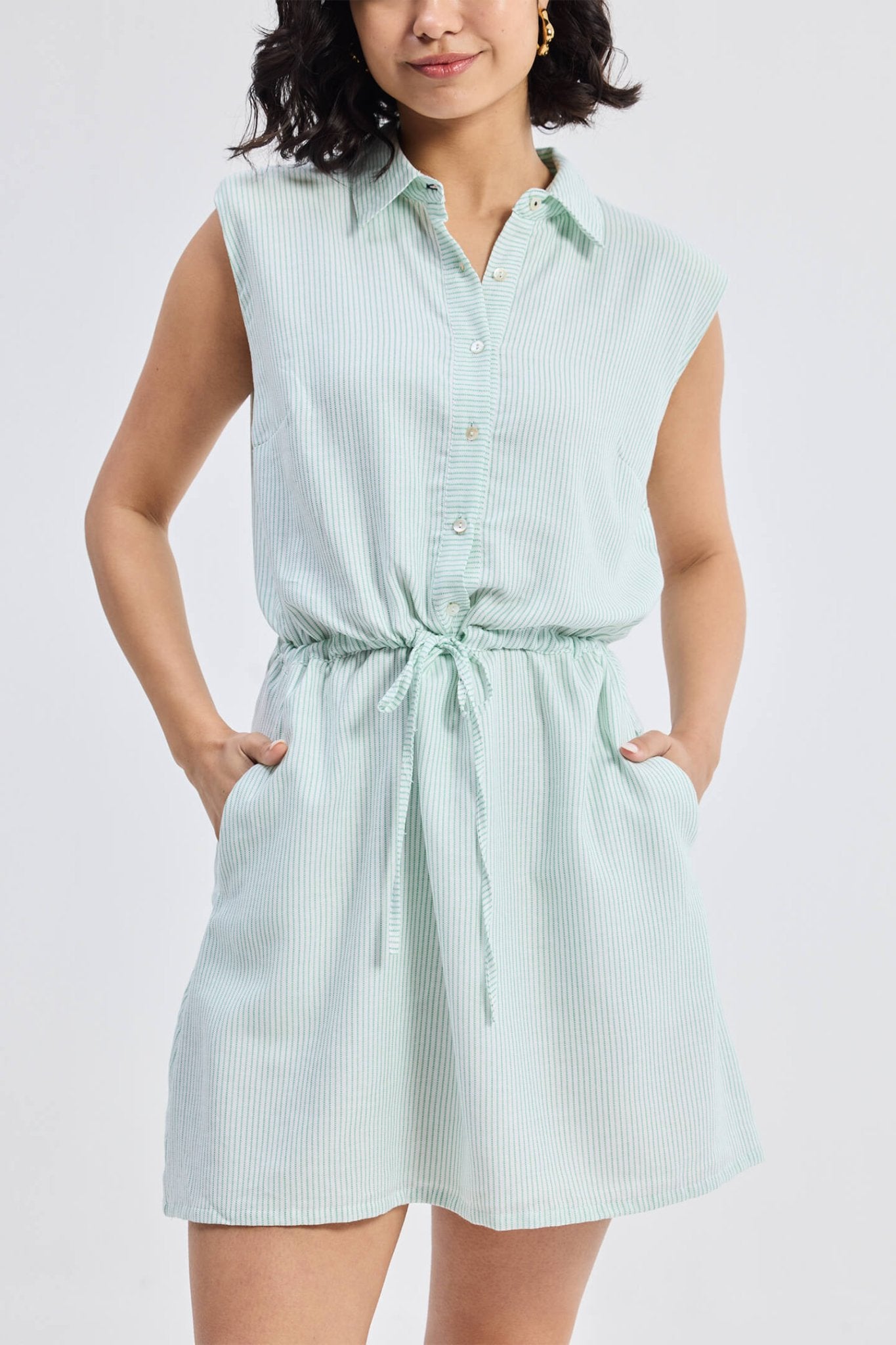 Drawstring Shirt Dress in Stripes - Eco4life Clothing and Accessories