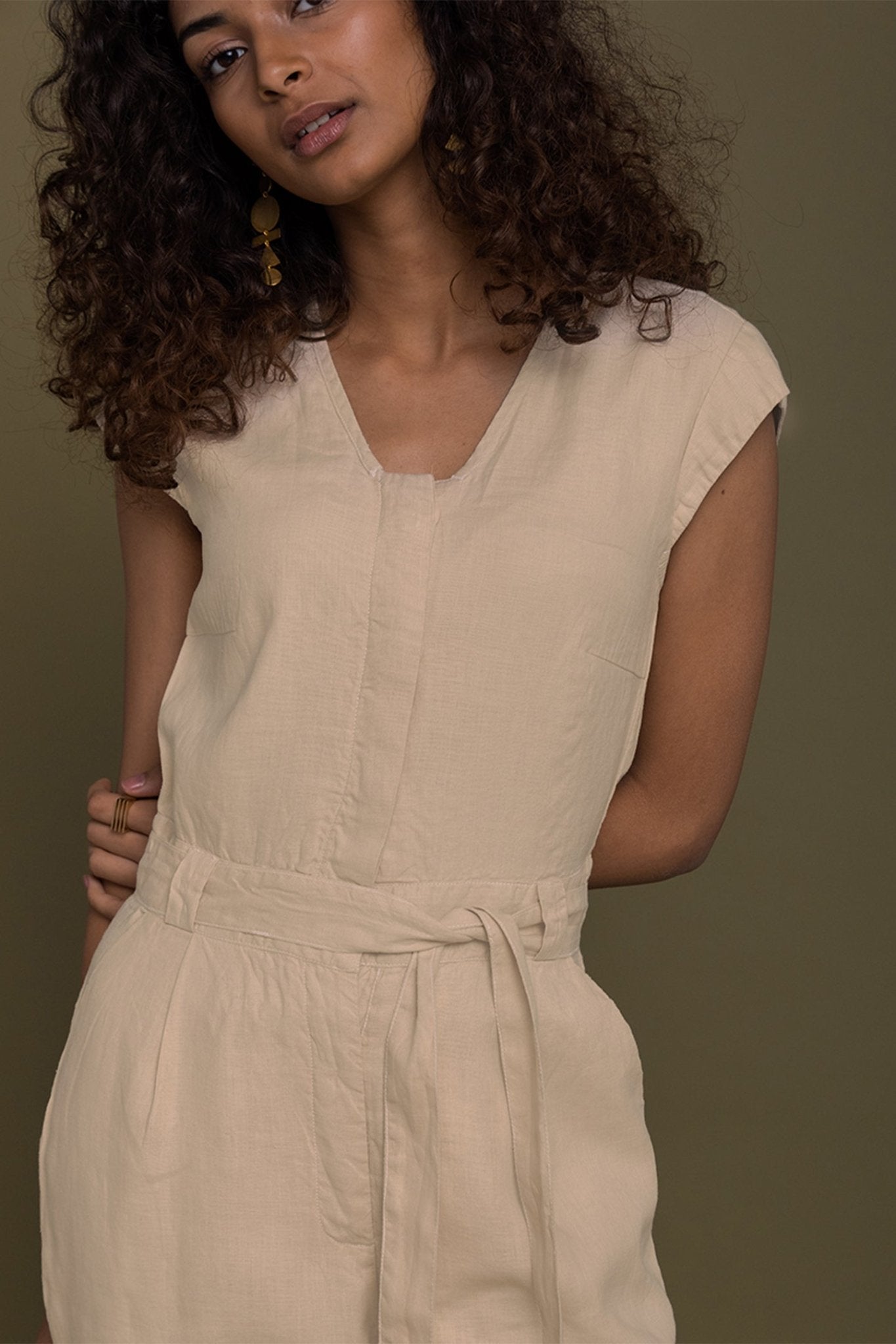 Evening Chai Jumpsuit in Neutral Beige - Eco4life Clothing and Accessories