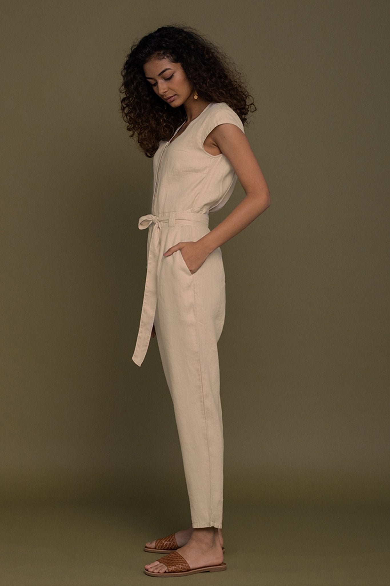 Evening Chai Jumpsuit in Neutral Beige - Eco4life Clothing and Accessories