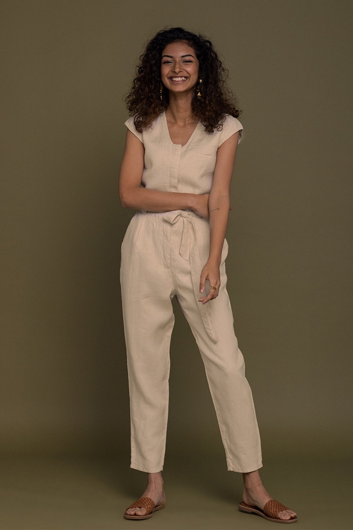 Evening Chai Jumpsuit in Neutral Beige - Eco4life Clothing and Accessories