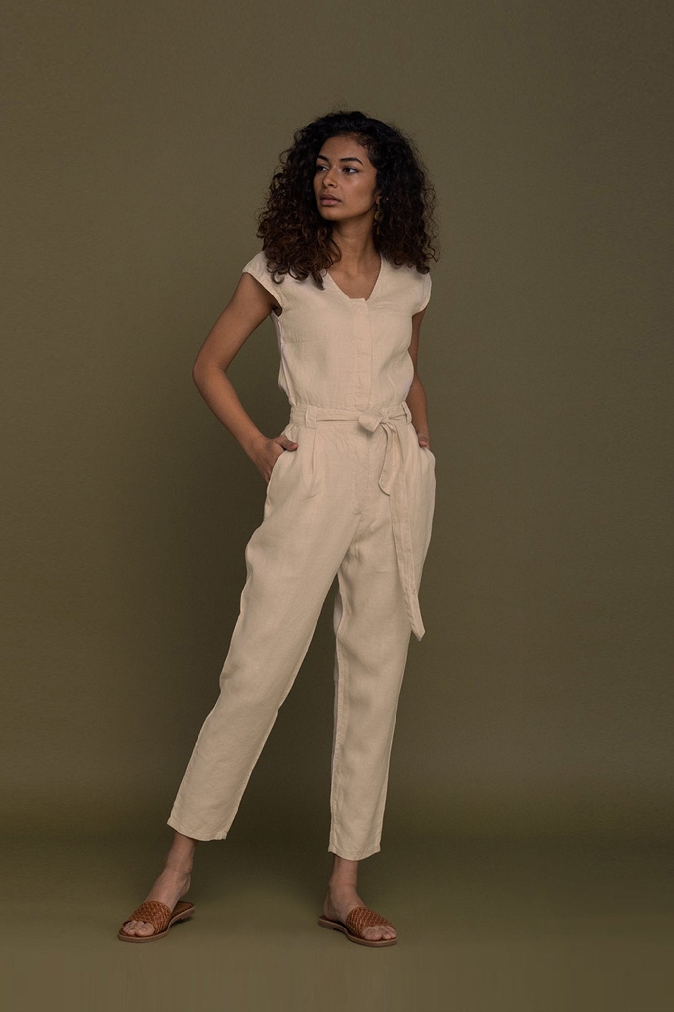 Evening Chai Jumpsuit in Neutral Beige - Eco4life Clothing and Accessories