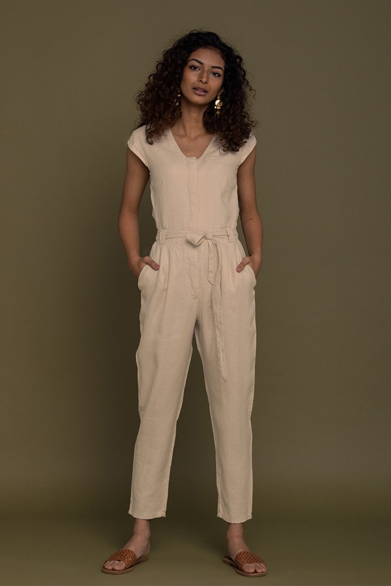 Evening Chai Jumpsuit in Neutral Beige - Eco4life Clothing and Accessories