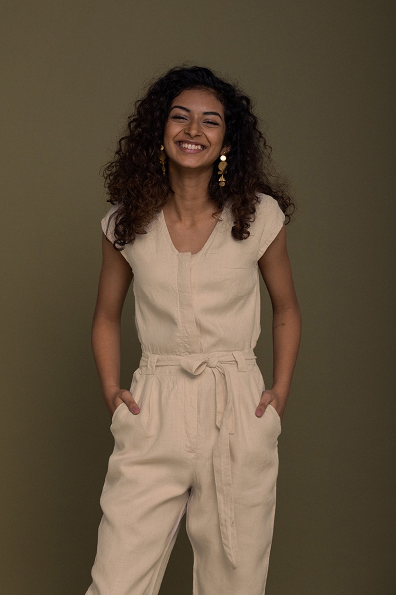 Evening Chai Jumpsuit in Neutral Beige - Eco4life Clothing and Accessories