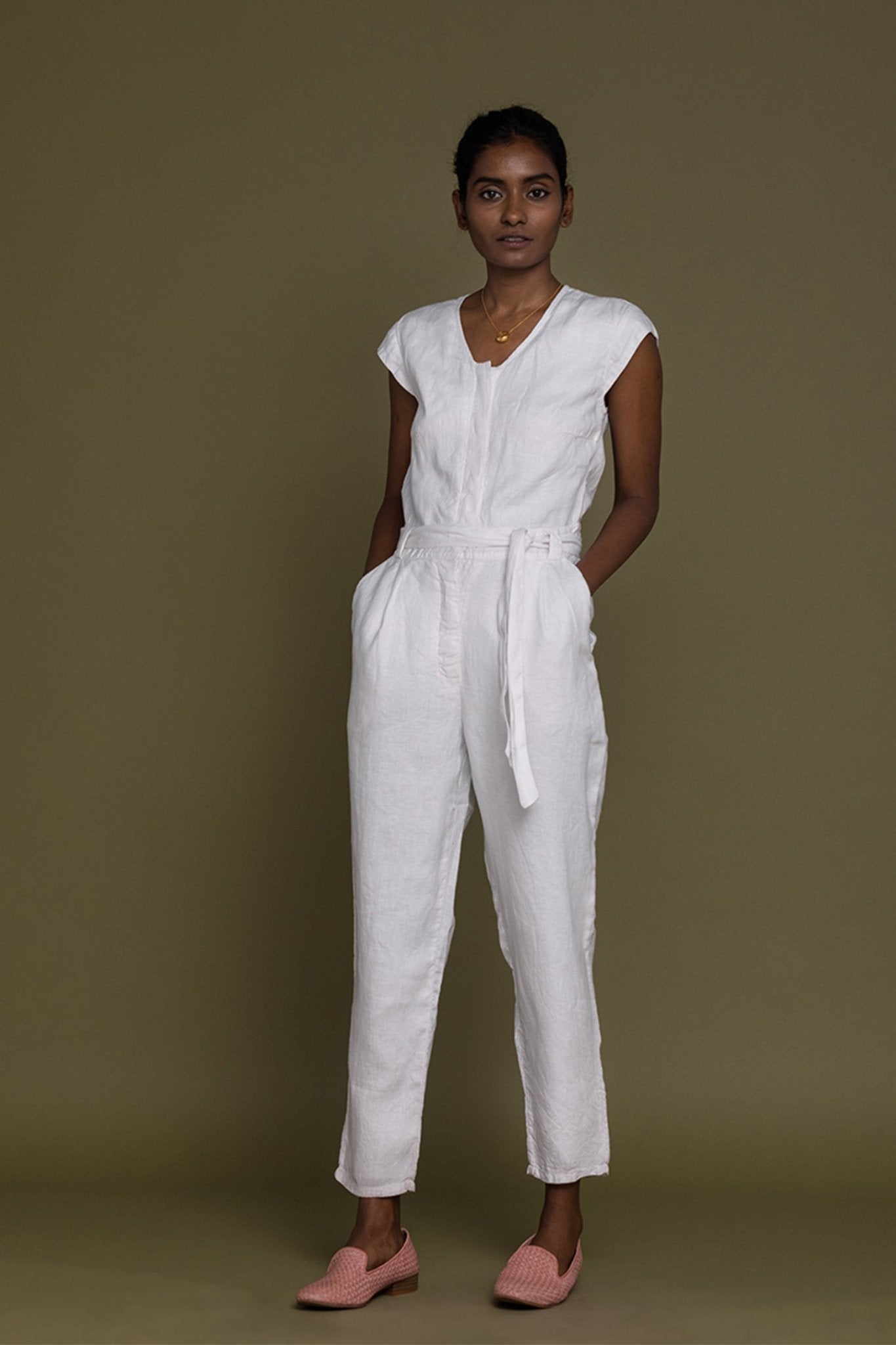 Evening Chai Jumpsuit in White - Eco4life Clothing and Accessories