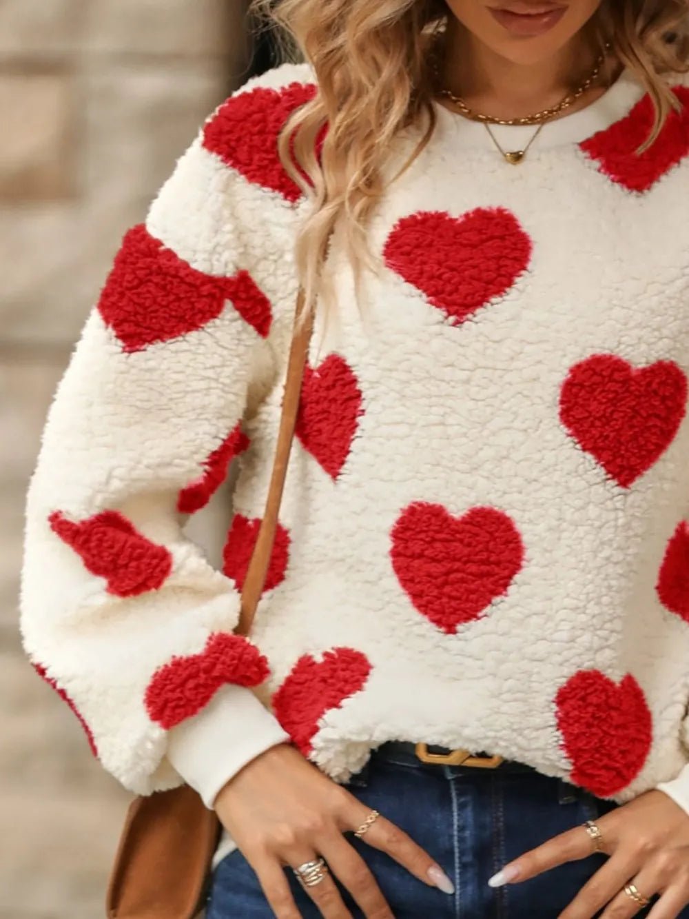 Fuzzy Heart Dropped Shoulder Sweatshirt - Eco4life Clothing and Accessories