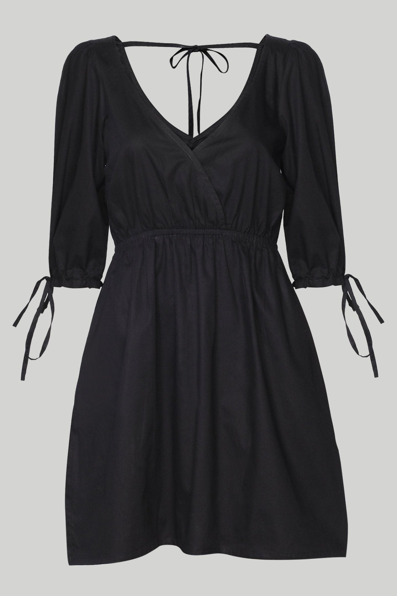 Gathered Elbow Sleeve Short Dress in Black - Eco4life Clothing and Accessories