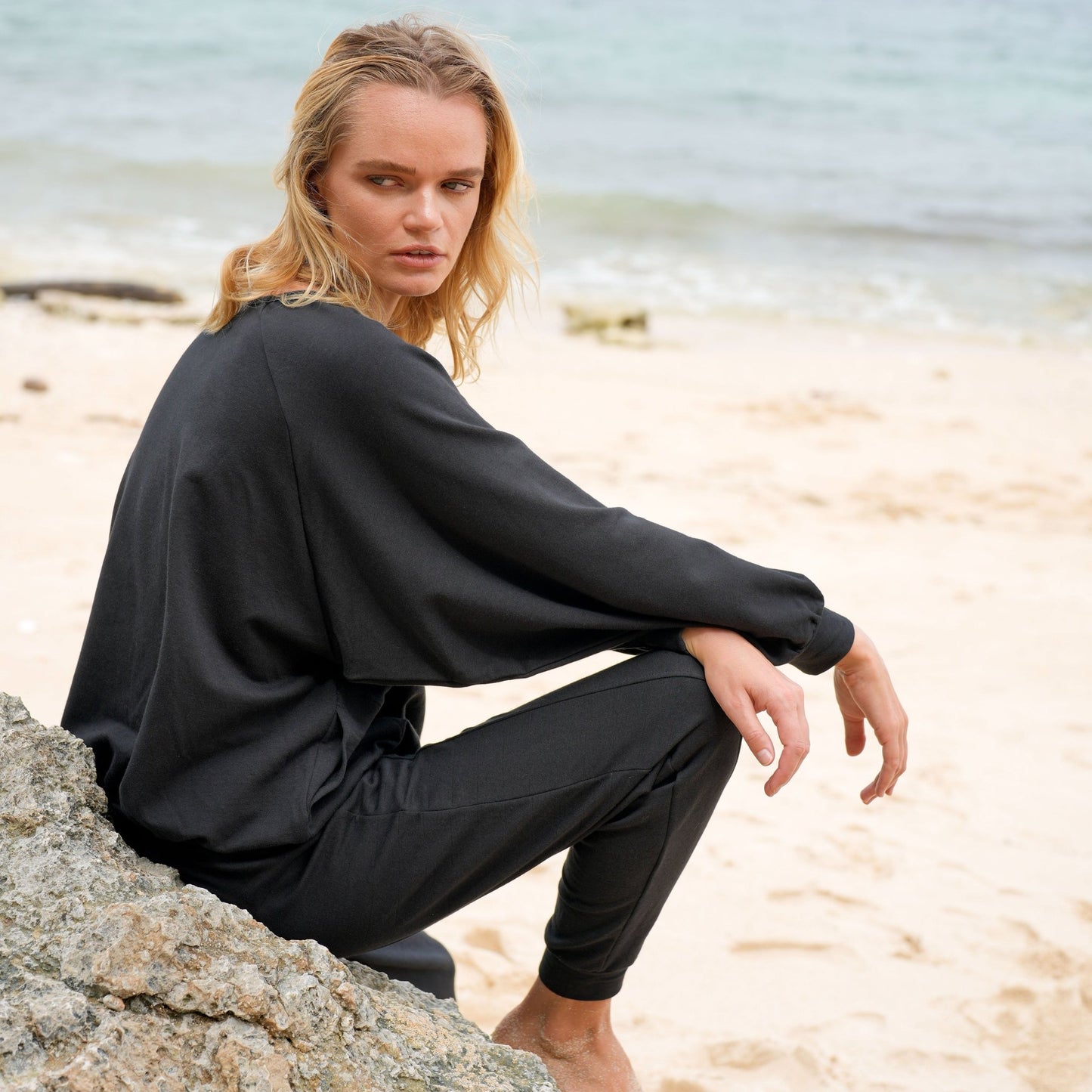 Haley Bamboo Fleece Sweaters, in Black - Eco4life Clothing and Accessories