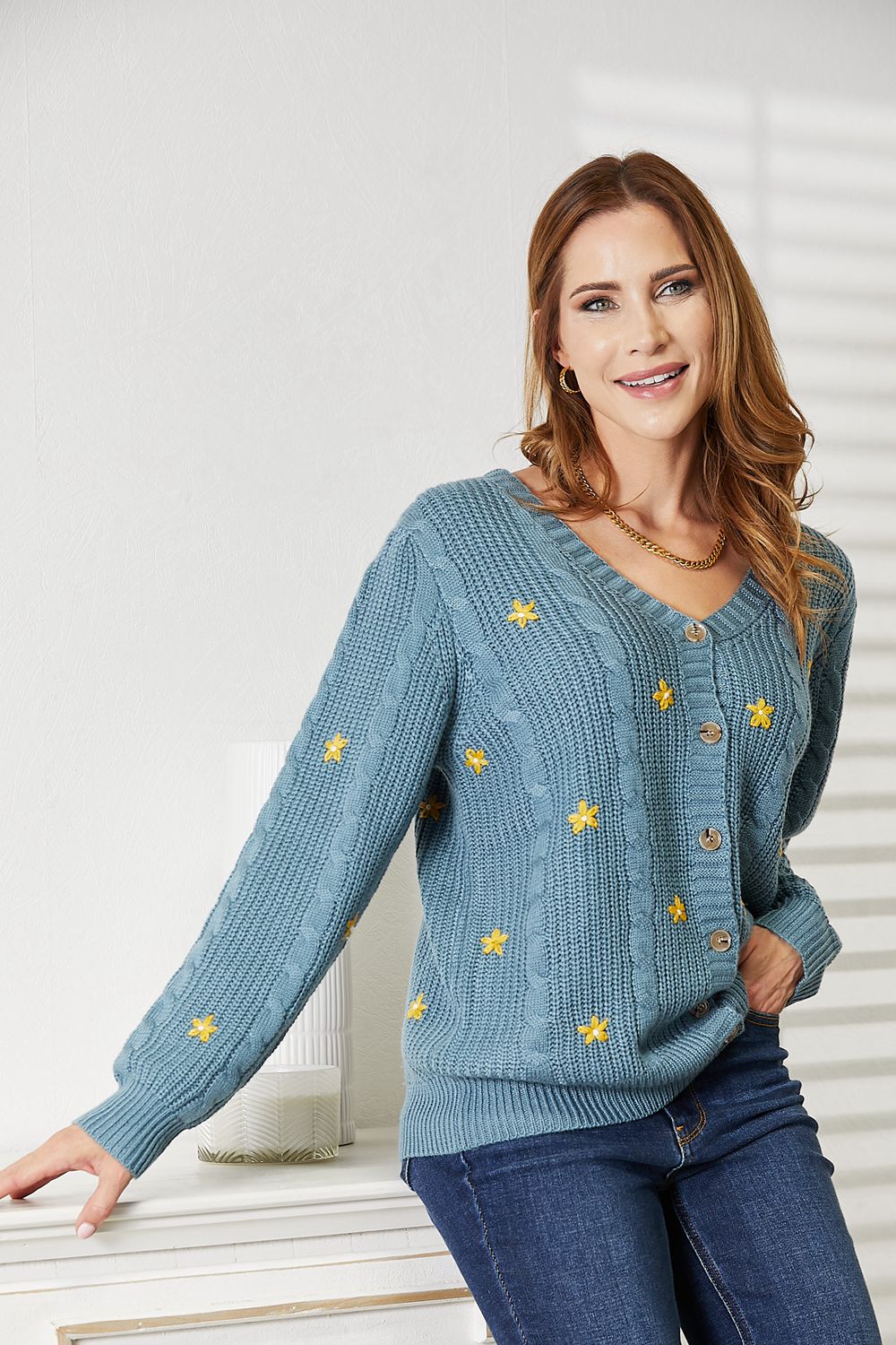 HEYSON Full Size Floral Embroidered Cable Cardigan - Eco4life Clothing and Accessories